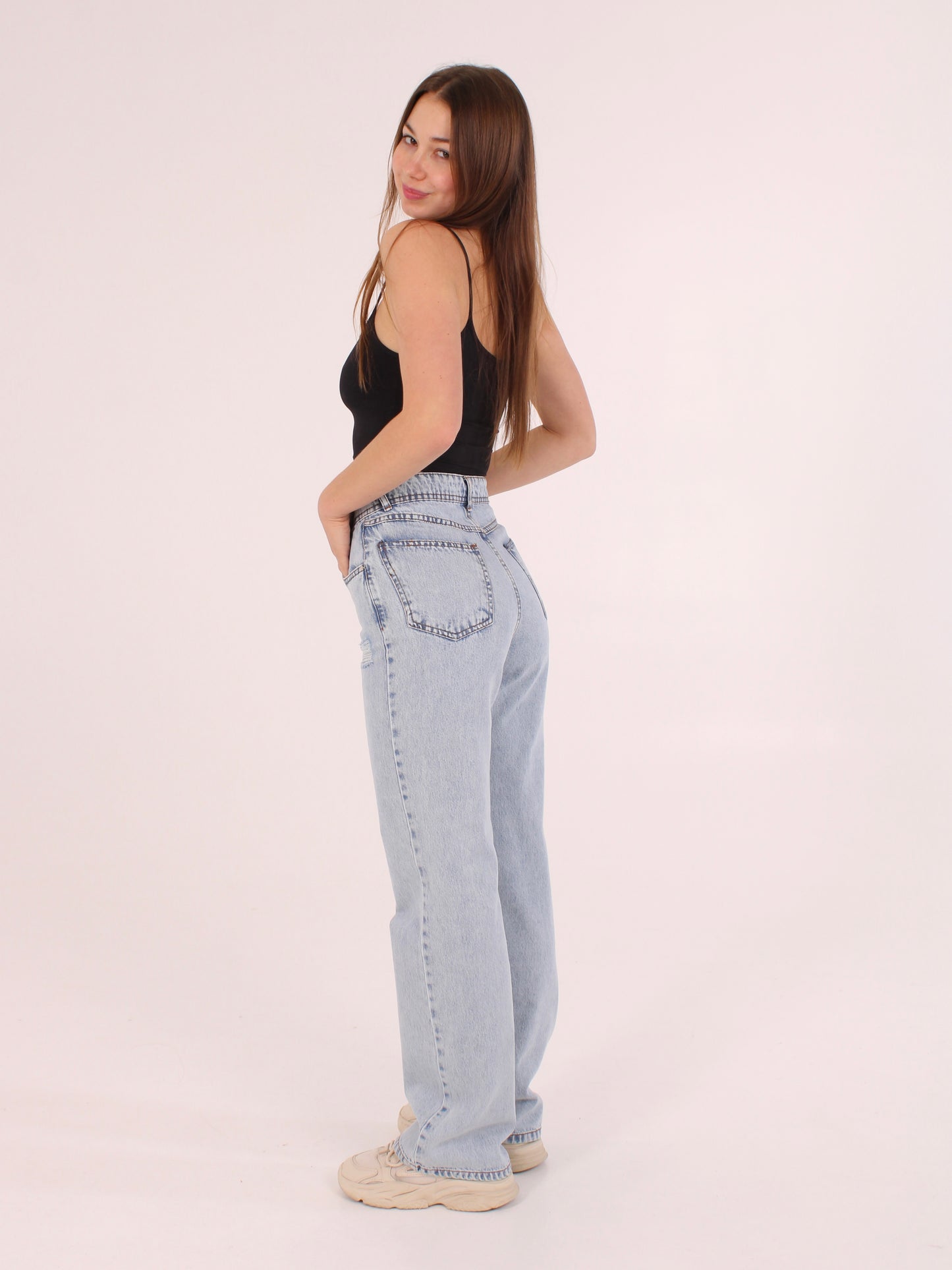 Ocean Blue Ripped Anna Straight Leg Full Length Jeans