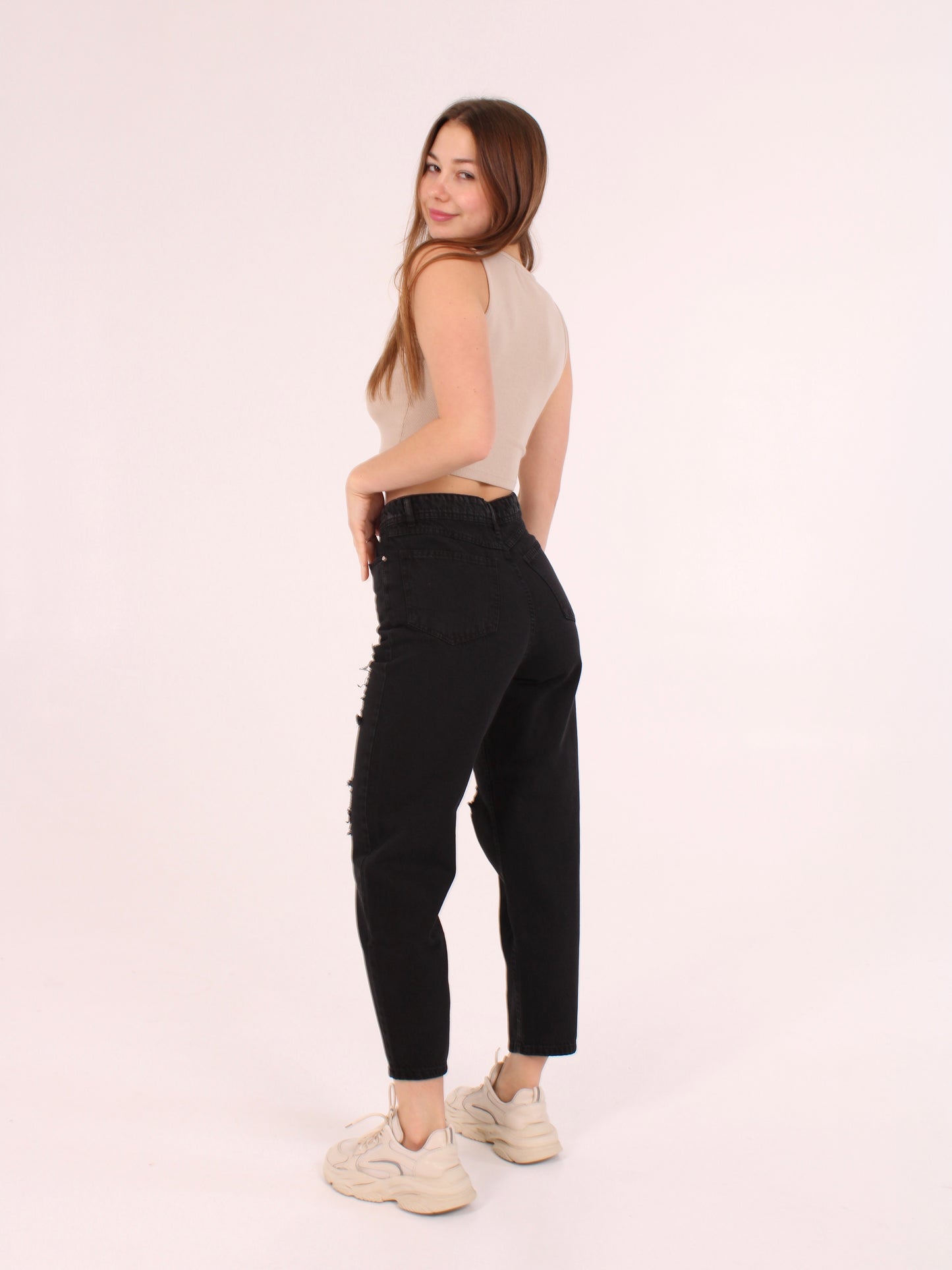Washed Black Ripped Polina Mom Jeans