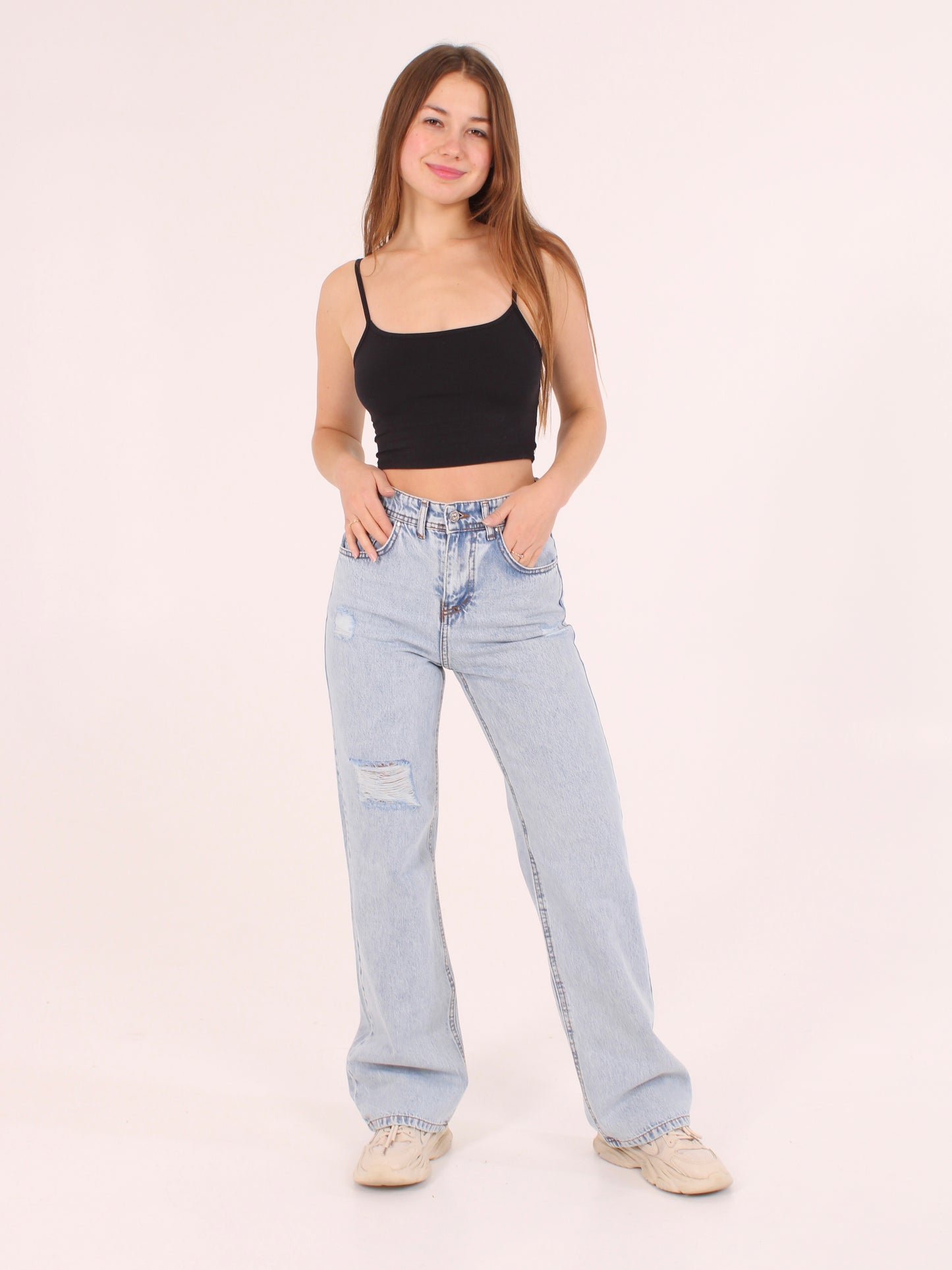 Ocean Blue Ripped Anna Straight Leg Full Length Jeans