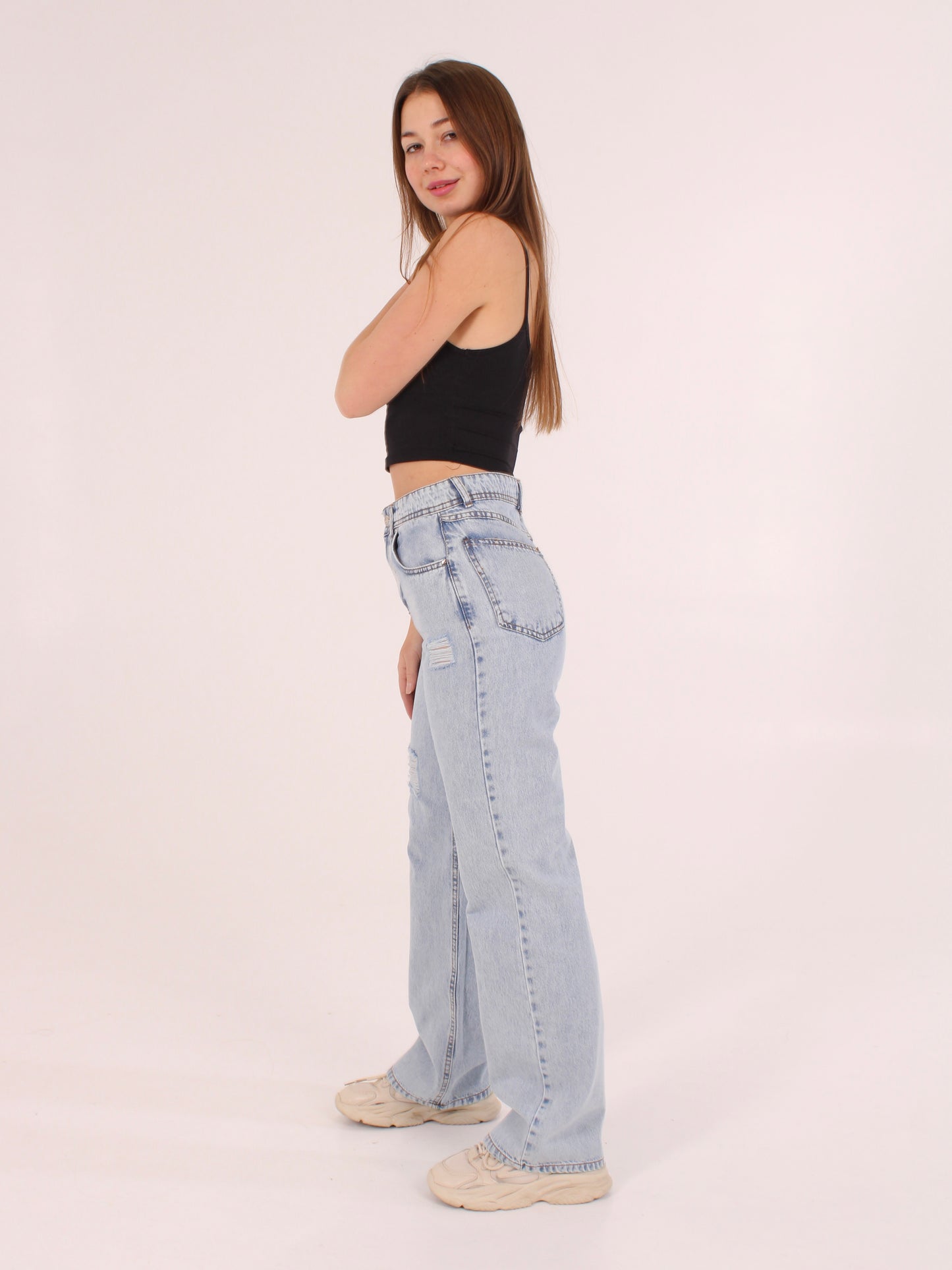 Ocean Blue Ripped Anna Straight Leg Full Length Jeans