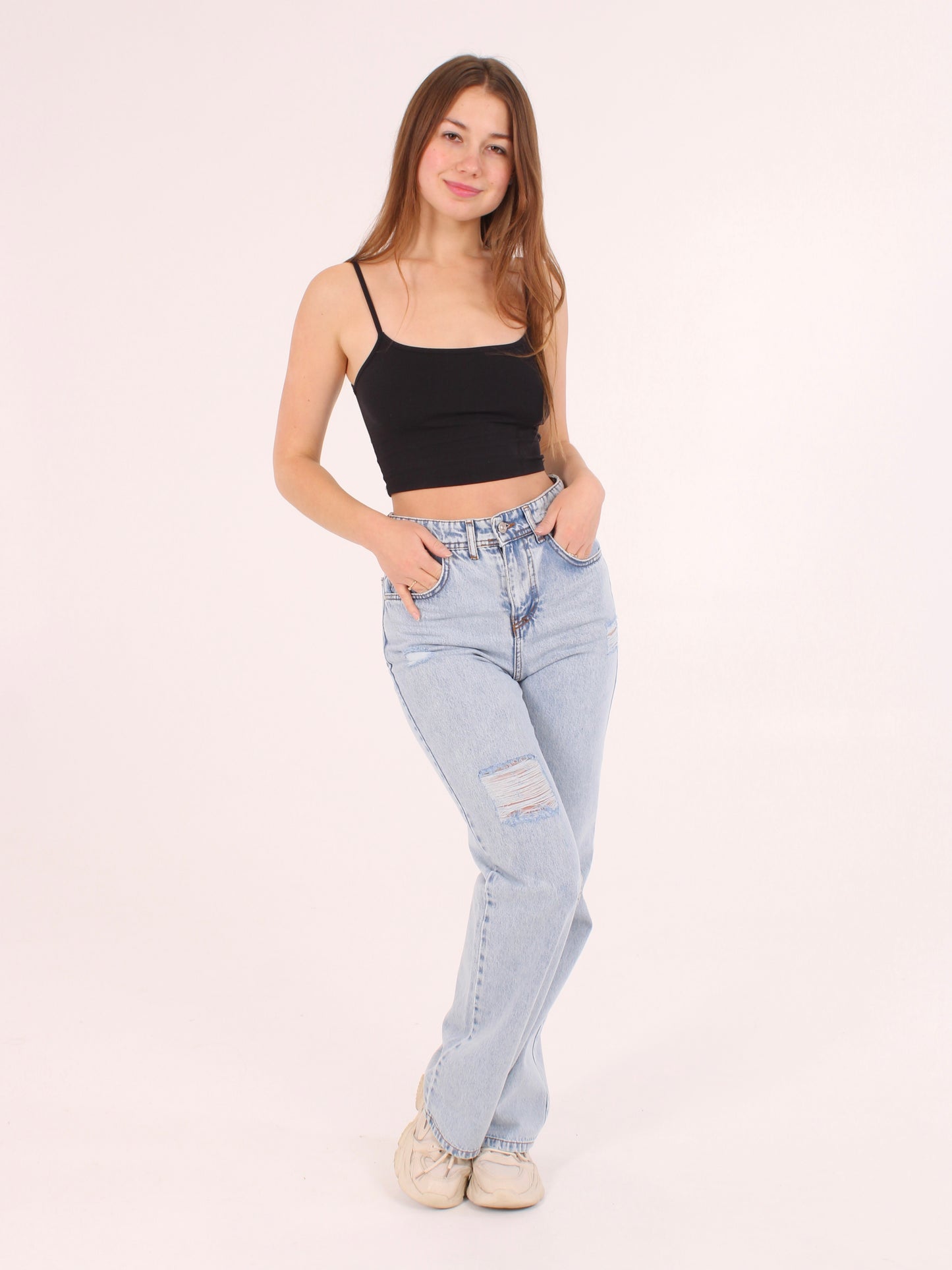 Ocean Blue Ripped Anna Straight Leg Full Length Jeans