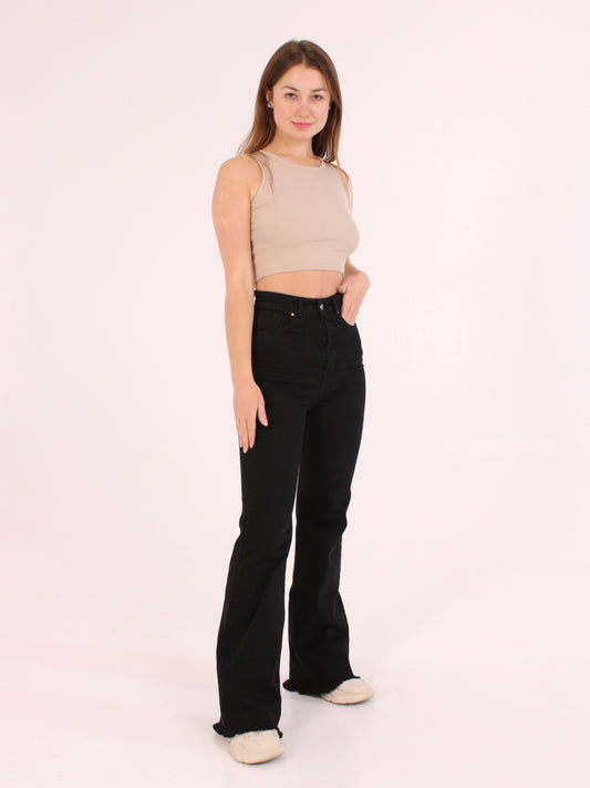 Cropped Black Viki Flared 70's