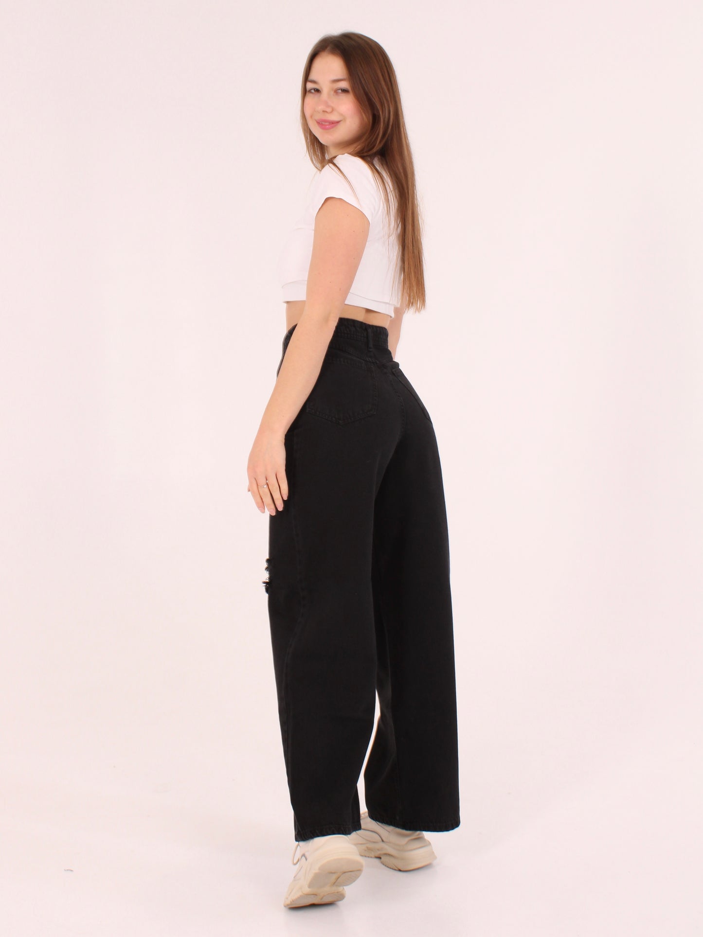 Washed Black Ripped Masha Wide Leg Jeans