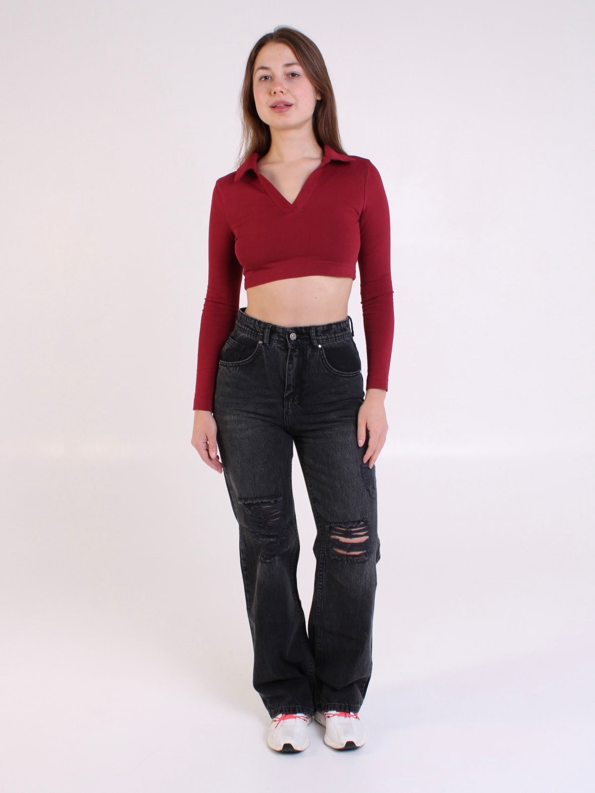 Washed Black Ripped Anna Straight Leg Full Length Jeans