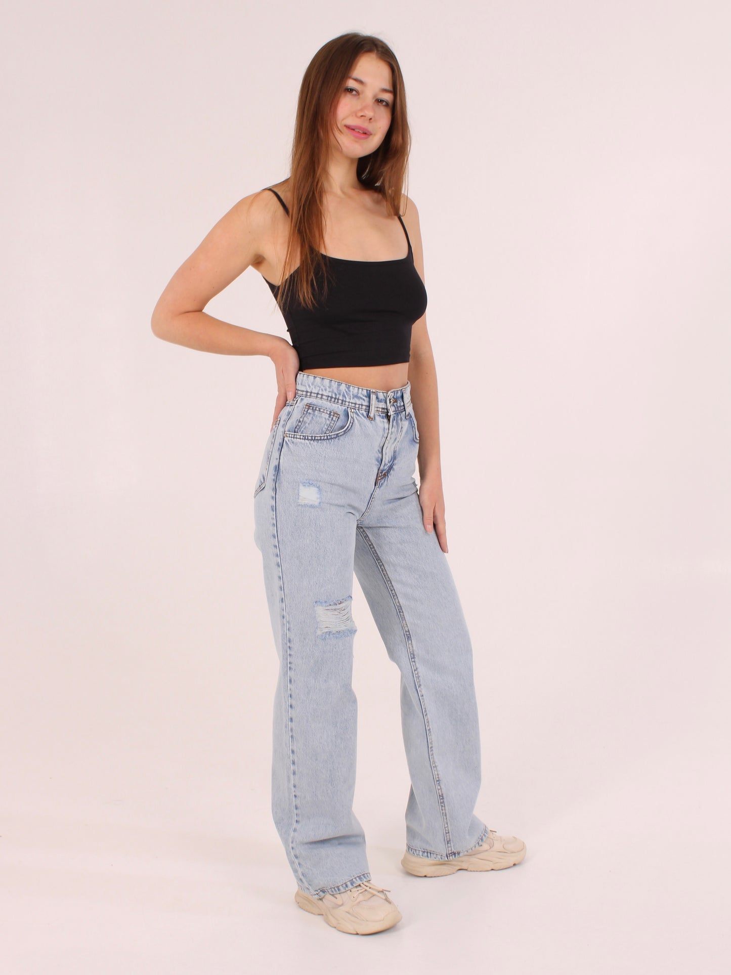 Ocean Blue Ripped Anna Straight Leg Full Length Jeans