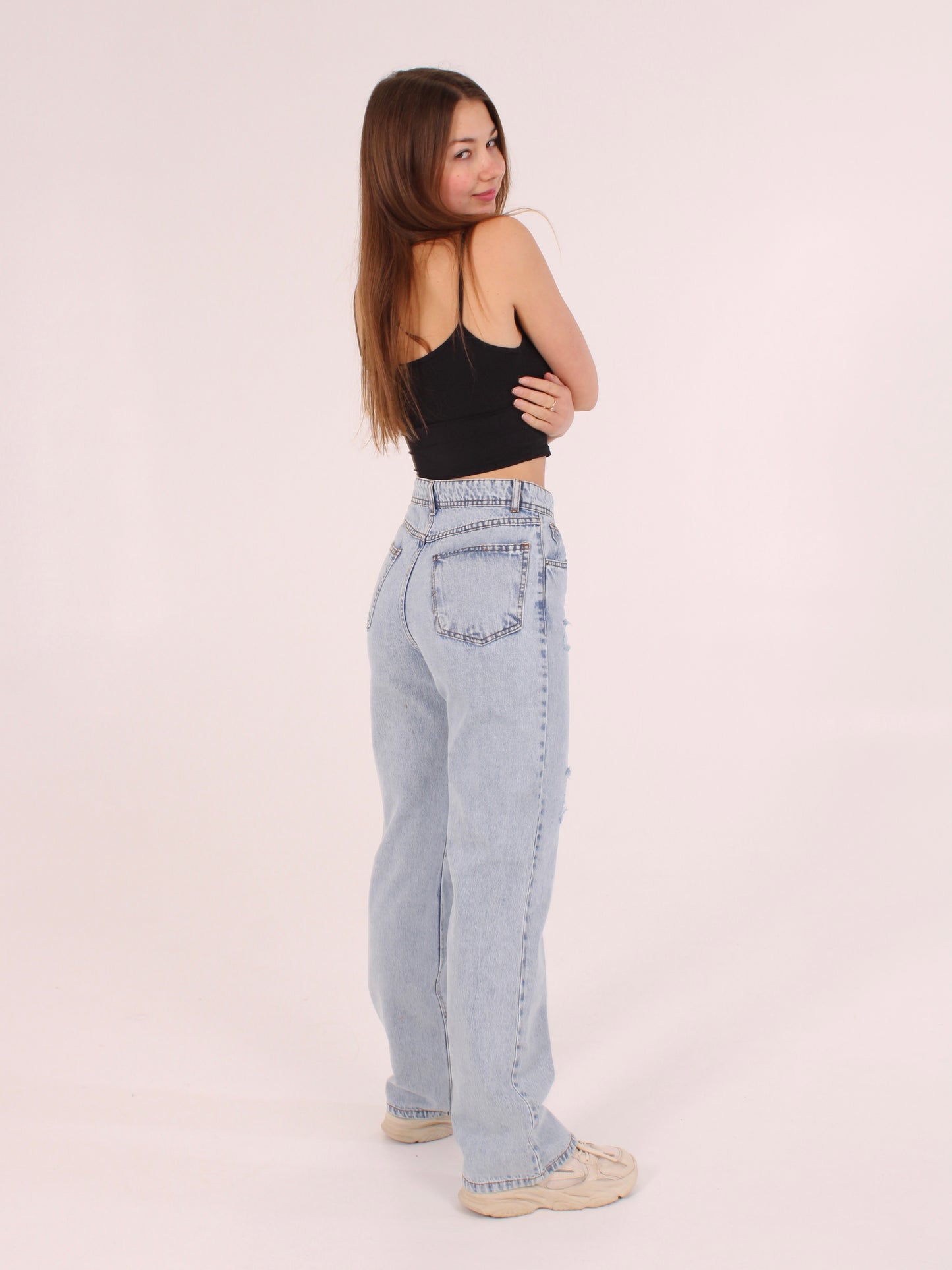 Ocean Blue Ripped Anna Straight Leg Full Length Jeans