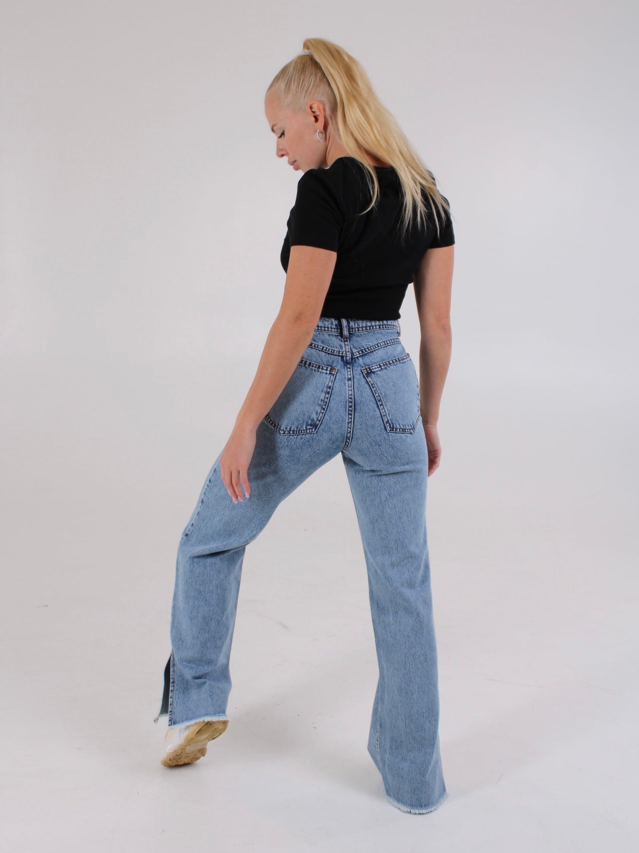 Ripped Ocean Blue Anna Straight Leg Cropped Hem Split