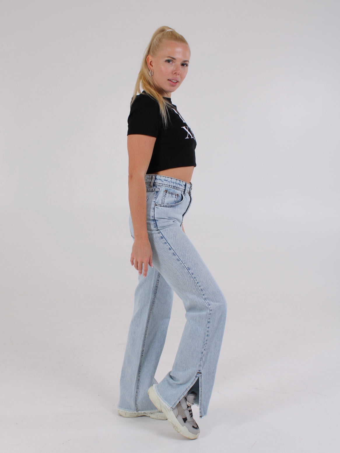 Light Blue Anna Straight Leg Cropped Hem Split