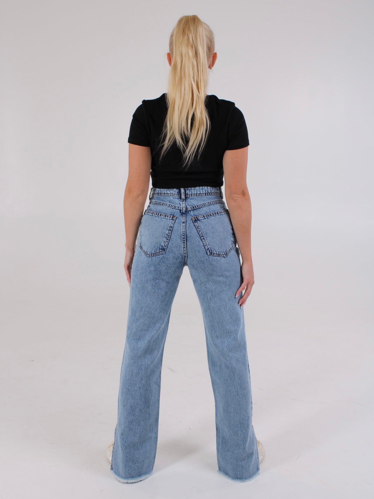 Ripped Ocean Blue Anna Straight Leg Cropped Hem Split