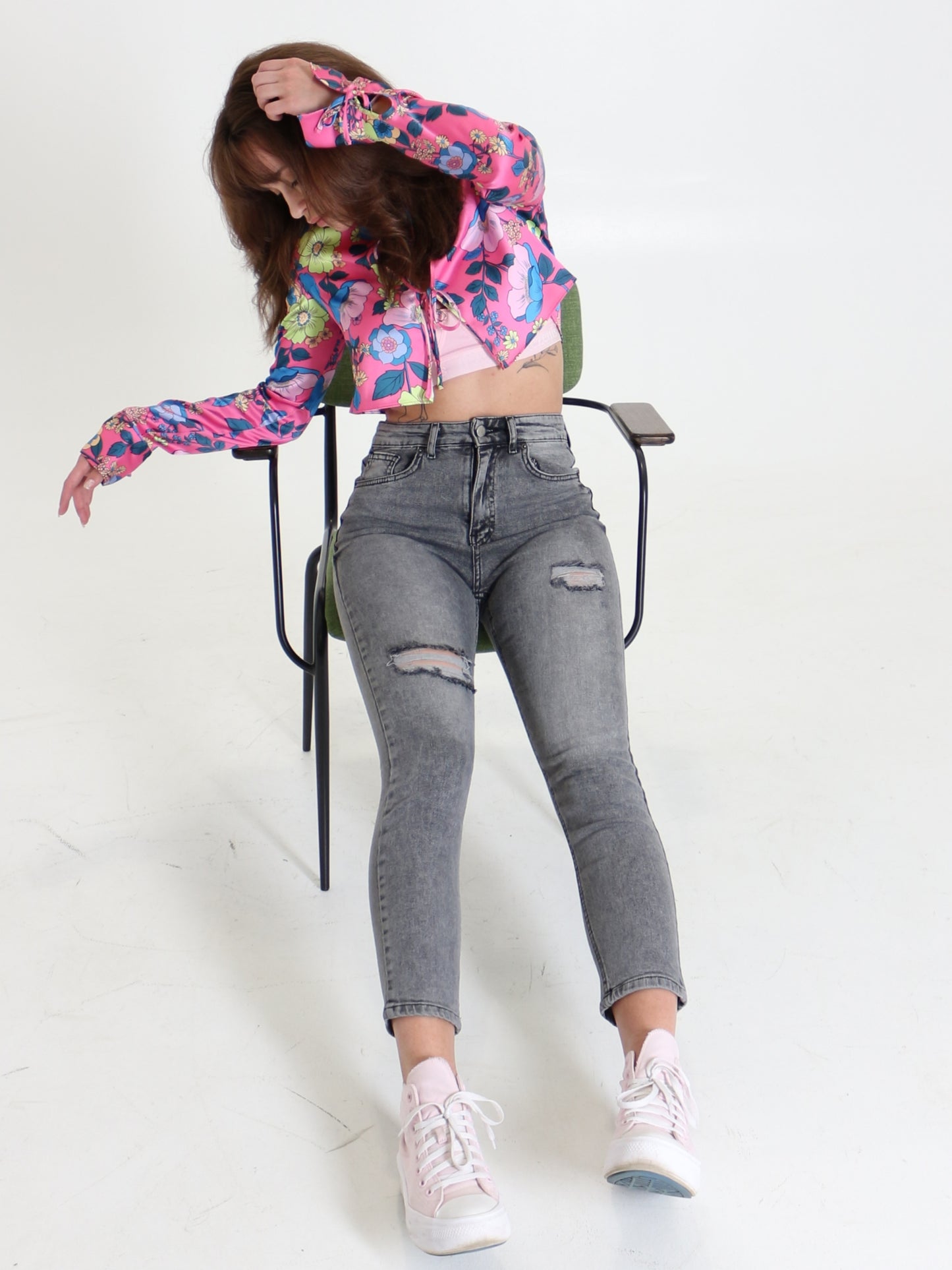 Light Grey Ripped Slim Mom Jeans