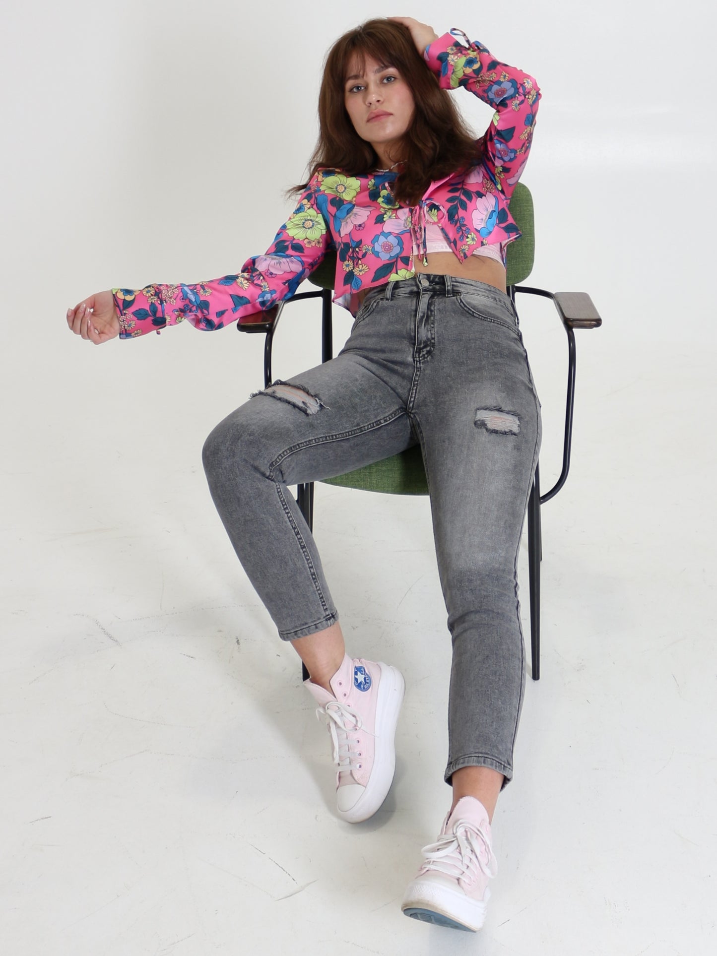 Light Grey Ripped Slim Mom Jeans