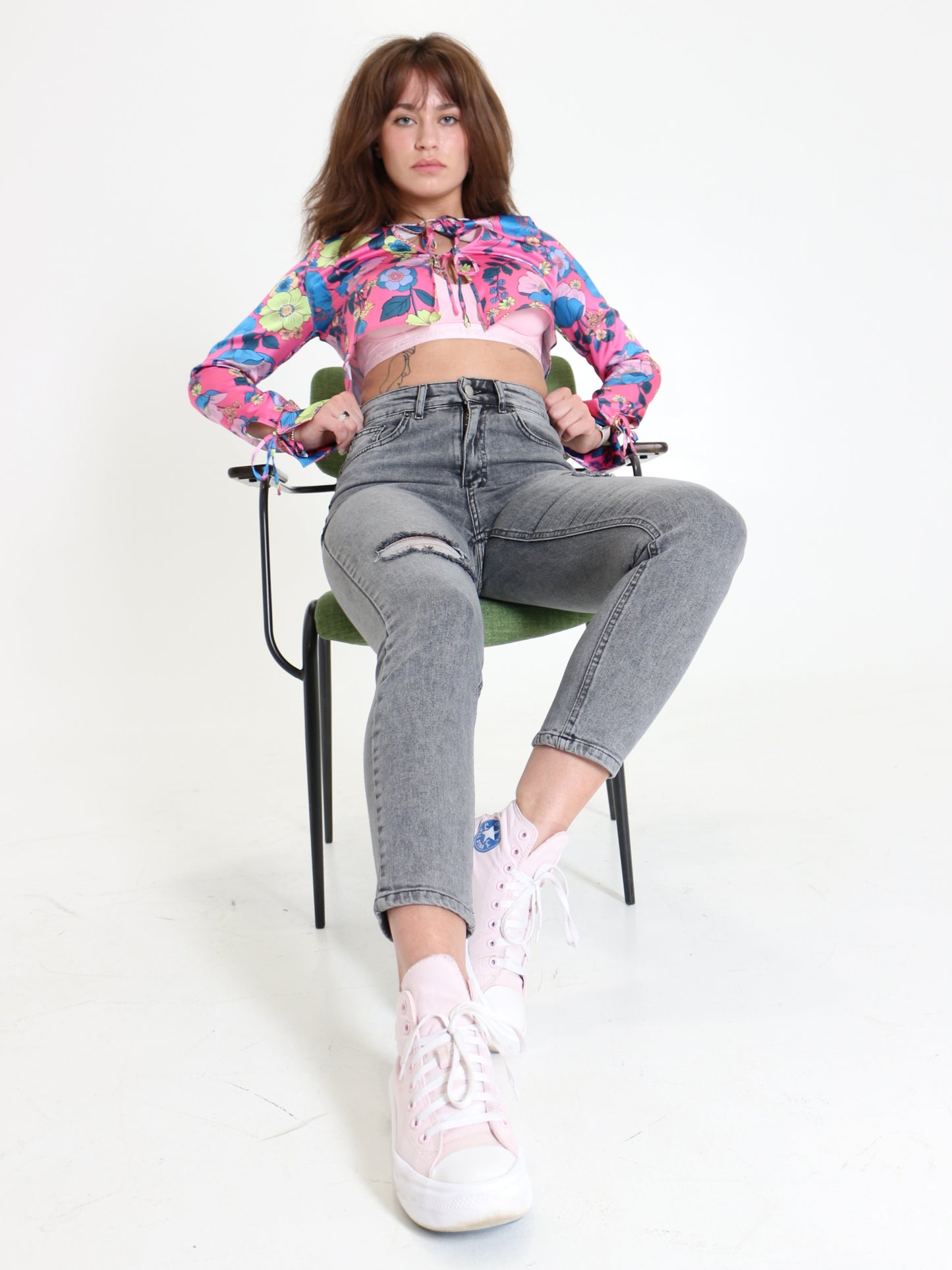 Light Grey Ripped Slim Mom Jeans