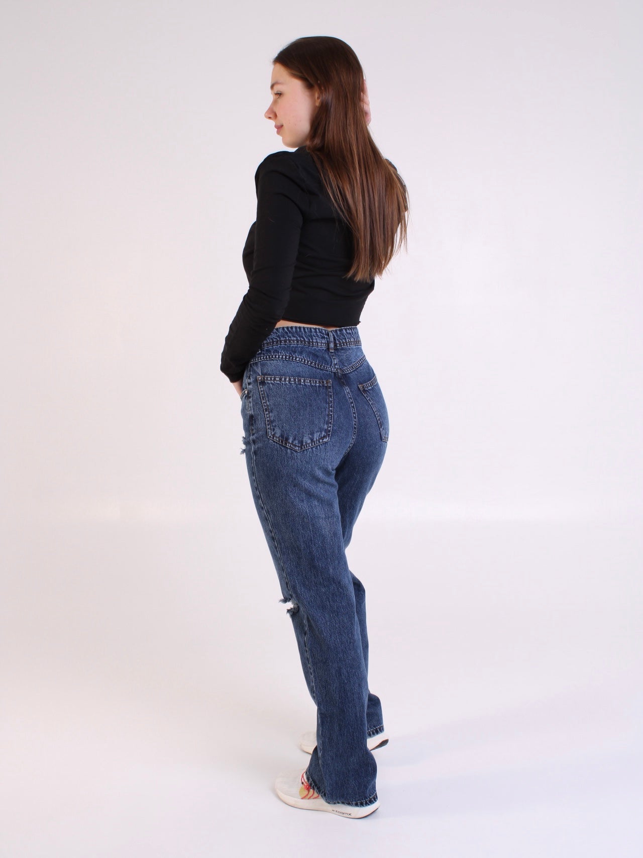Dark Blue Ripped Anna Straight Leg Full Length Jeans