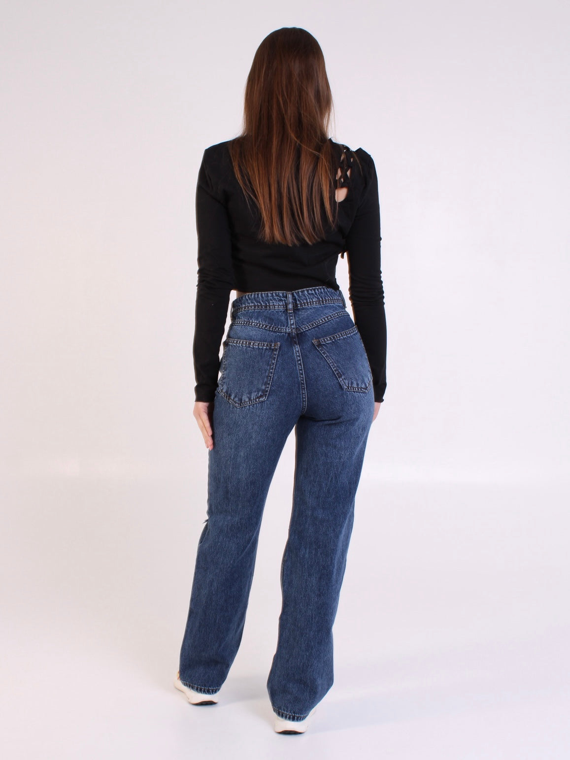 Dark Blue Ripped Anna Straight Leg Full Length Jeans
