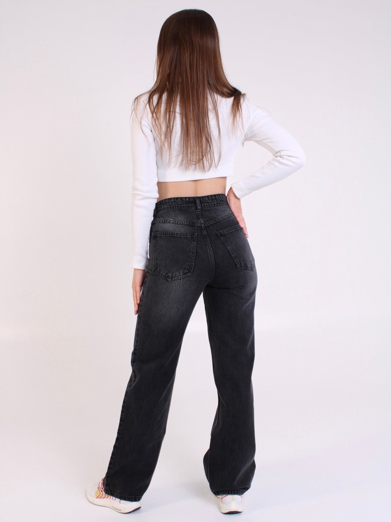 Washed Black Anna Straight Leg Full Length Jeans