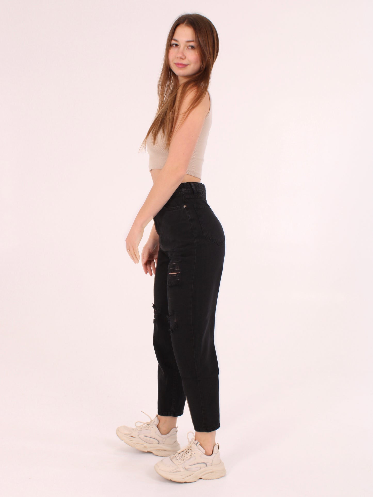 Washed Black Ripped Polina Mom Jeans