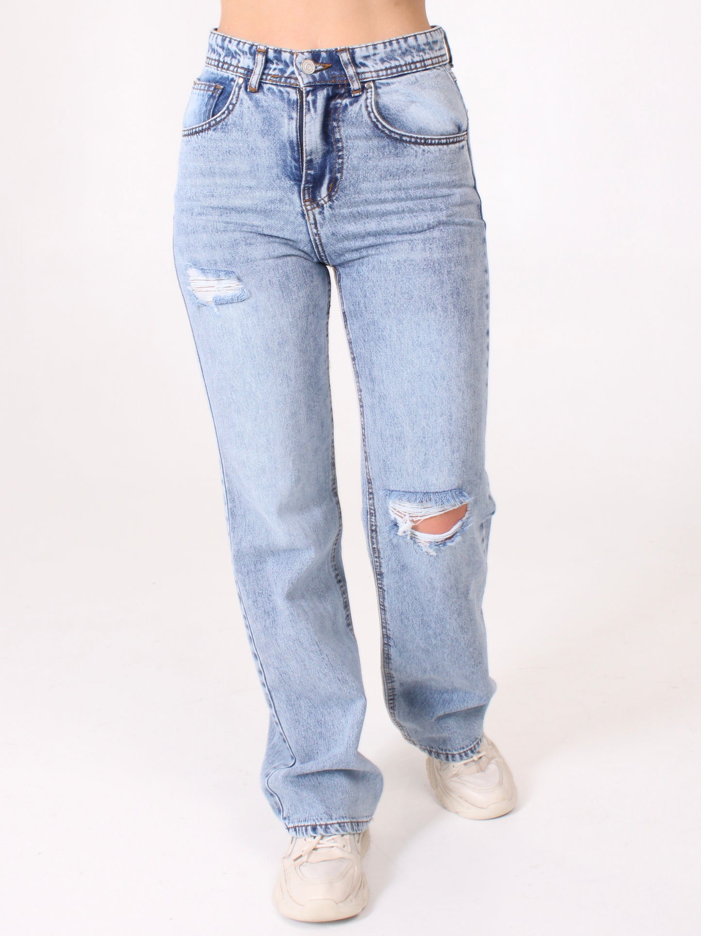 Ocean Blue Ripped Anna Straight Leg Full Length Jeans