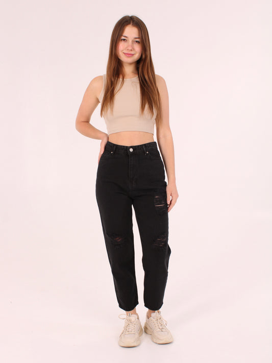 Washed Black Ripped Polina Mom Jeans