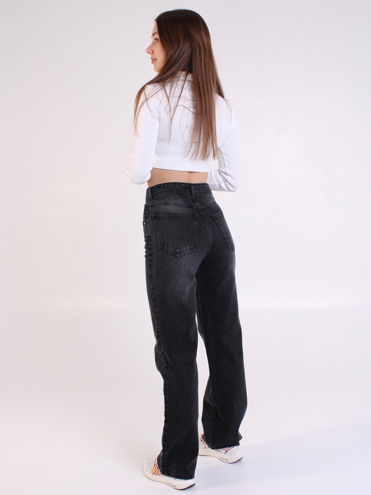 Washed Black Anna Straight Leg Full Length Jeans