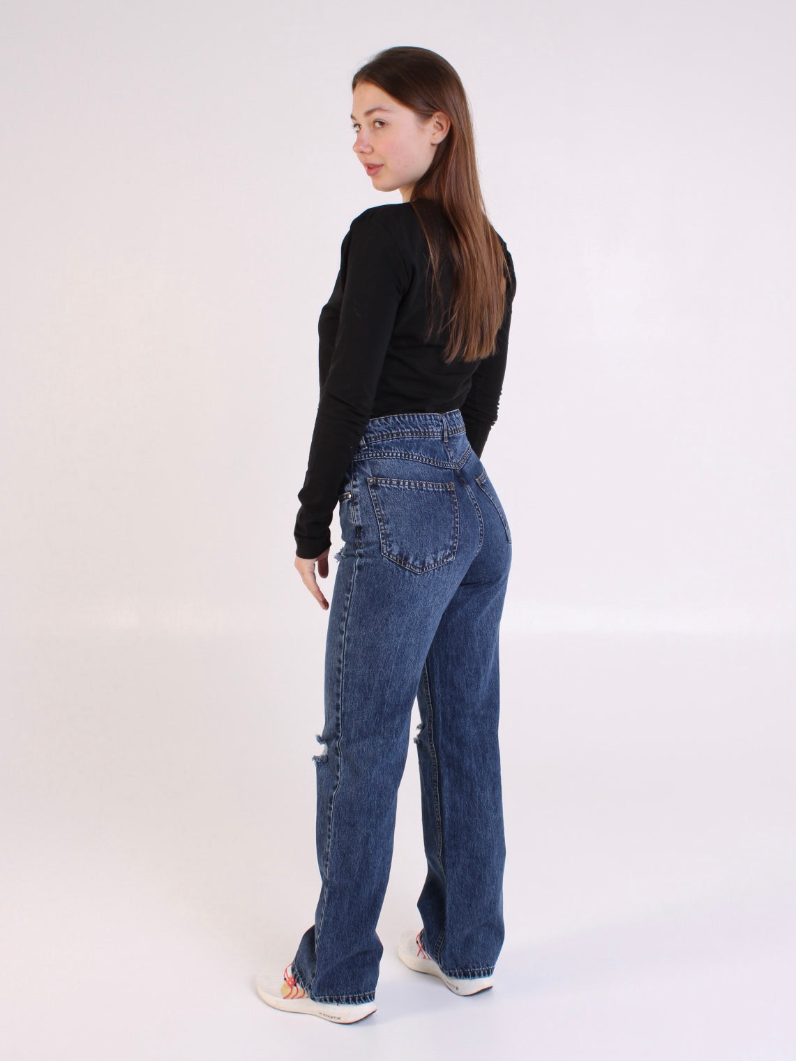 Dark Blue Ripped Anna Straight Leg Full Length Jeans