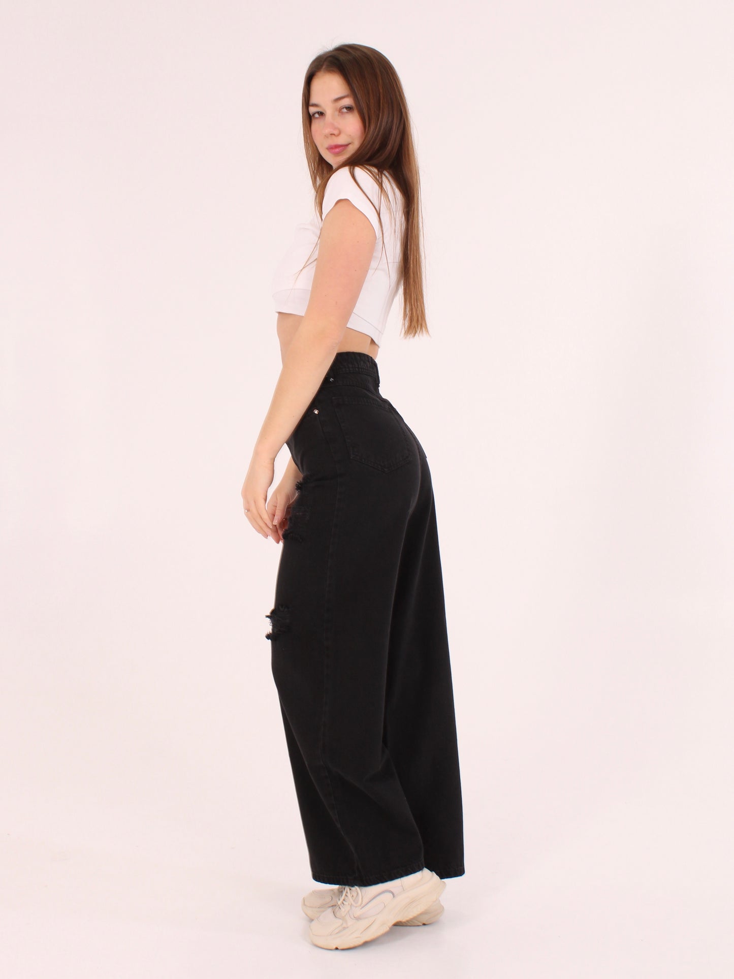 Washed Black Ripped Masha Wide Leg Jeans