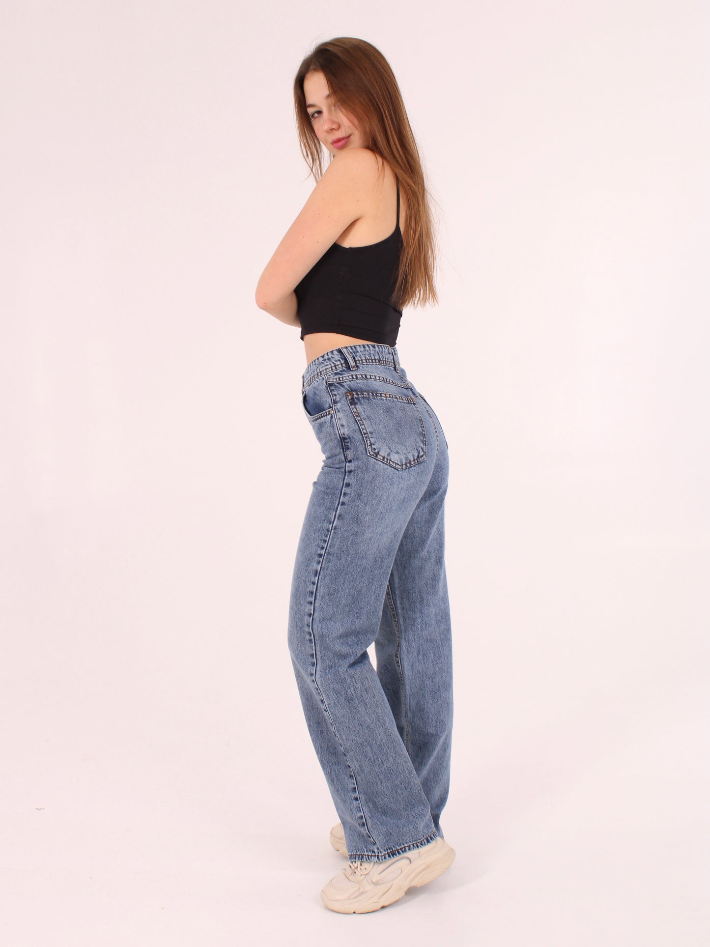 Mid Blue Anna Straight Leg Full Length Jeans