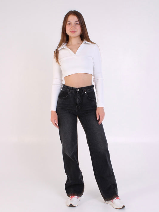 Washed Black Anna Straight Leg Full Length Jeans