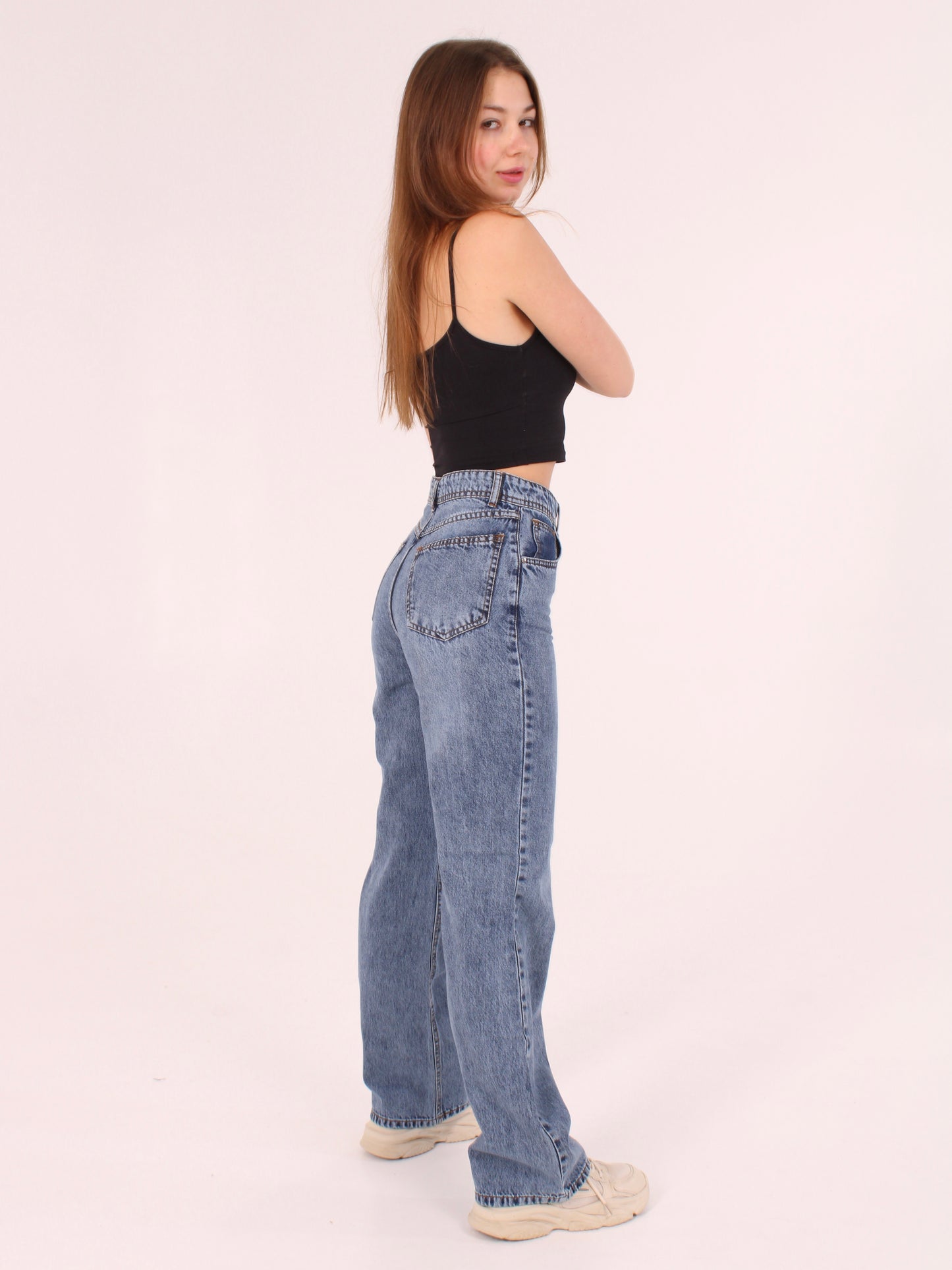 Mid Blue Anna Straight Leg Full Length Jeans