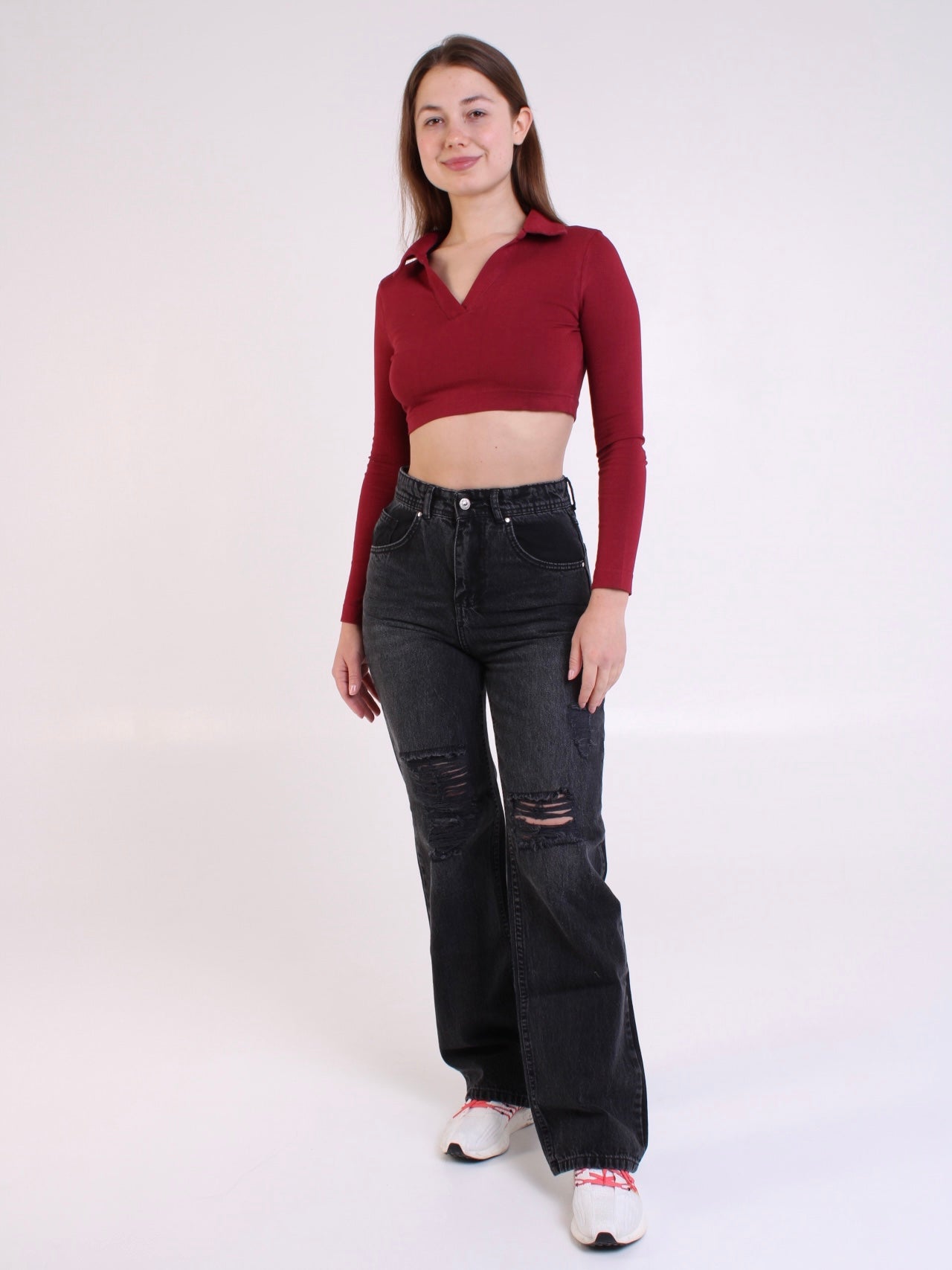 Washed Black Ripped Anna Straight Leg Full Length Jeans