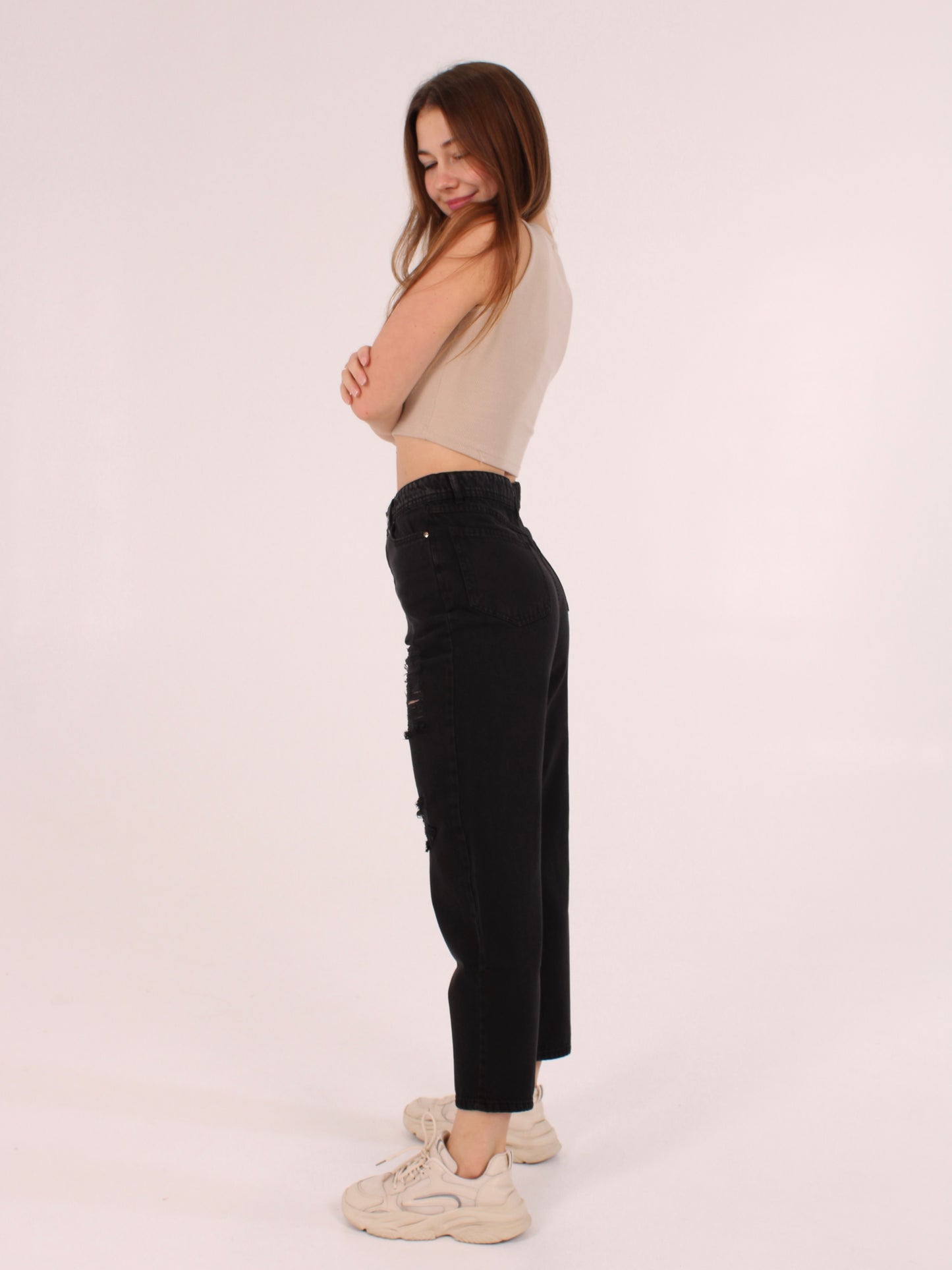 Washed Black Ripped Polina Mom Jeans