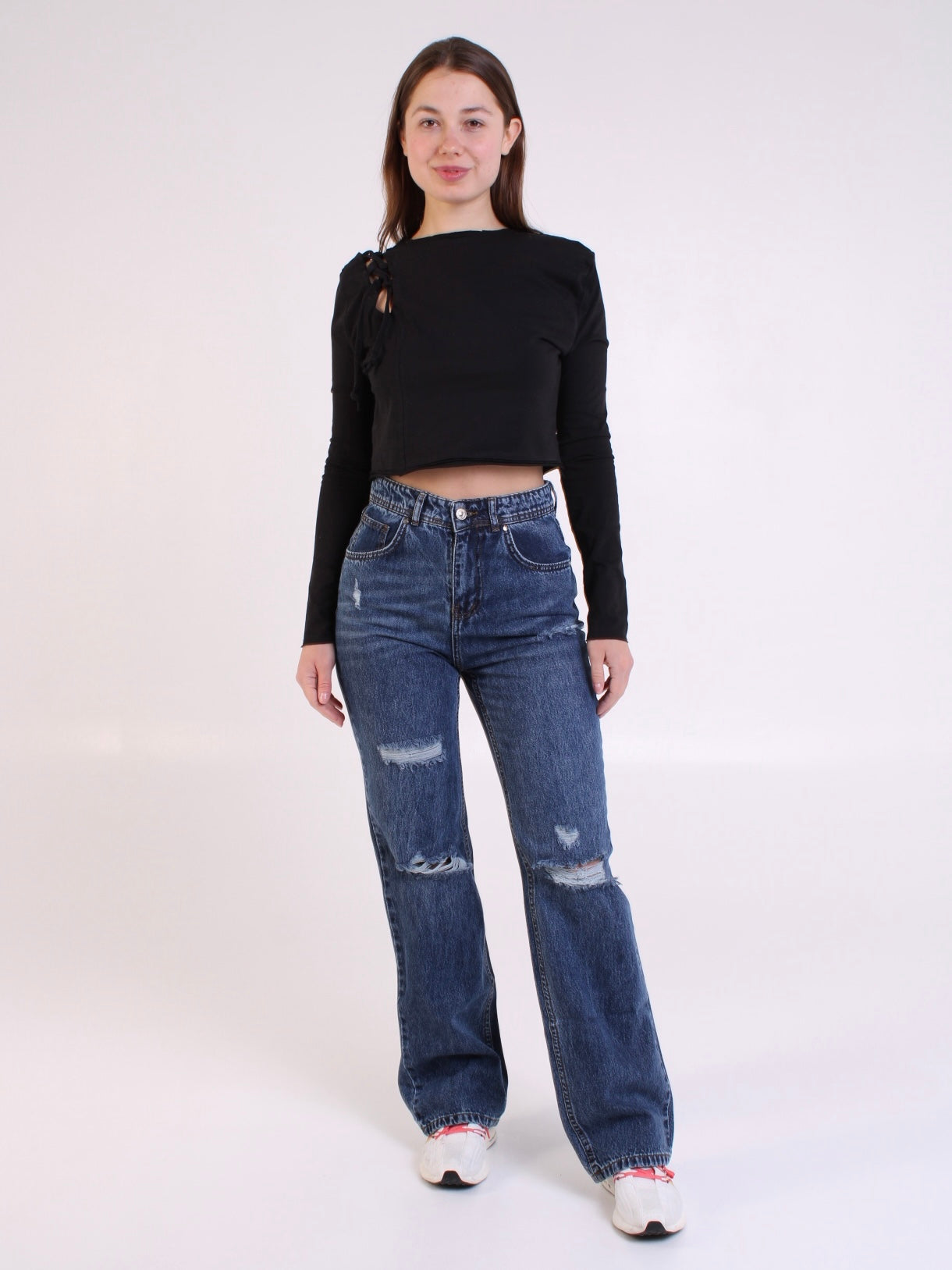 Dark Blue Ripped Anna Straight Leg Full Length Jeans