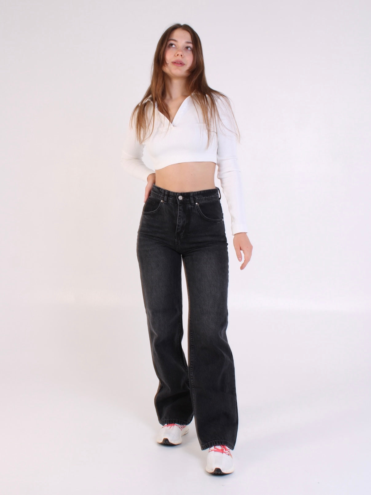 Washed Black Anna Straight Leg Full Length Jeans