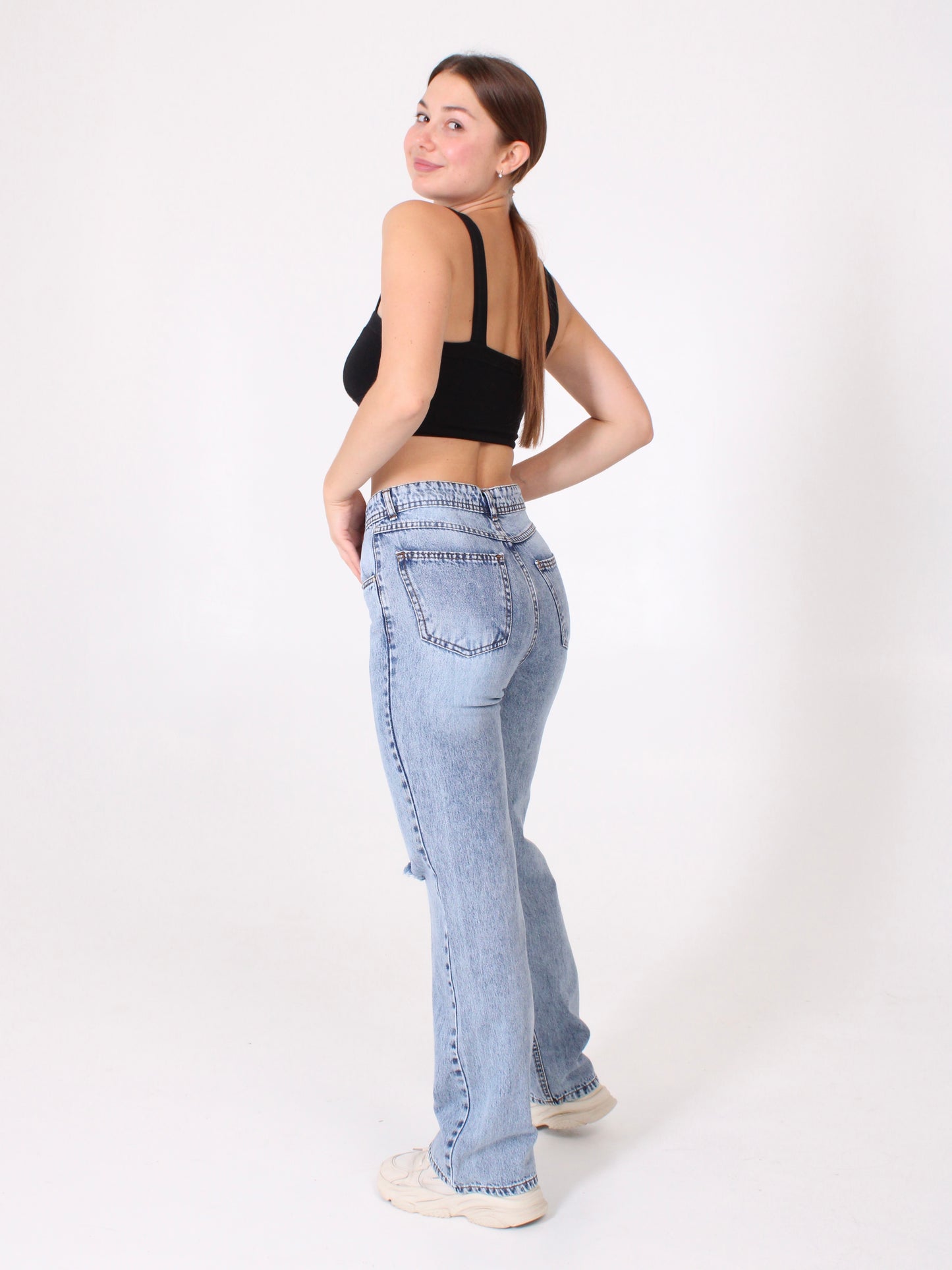 Ocean Blue Ripped Anna Straight Leg Full Length Jeans