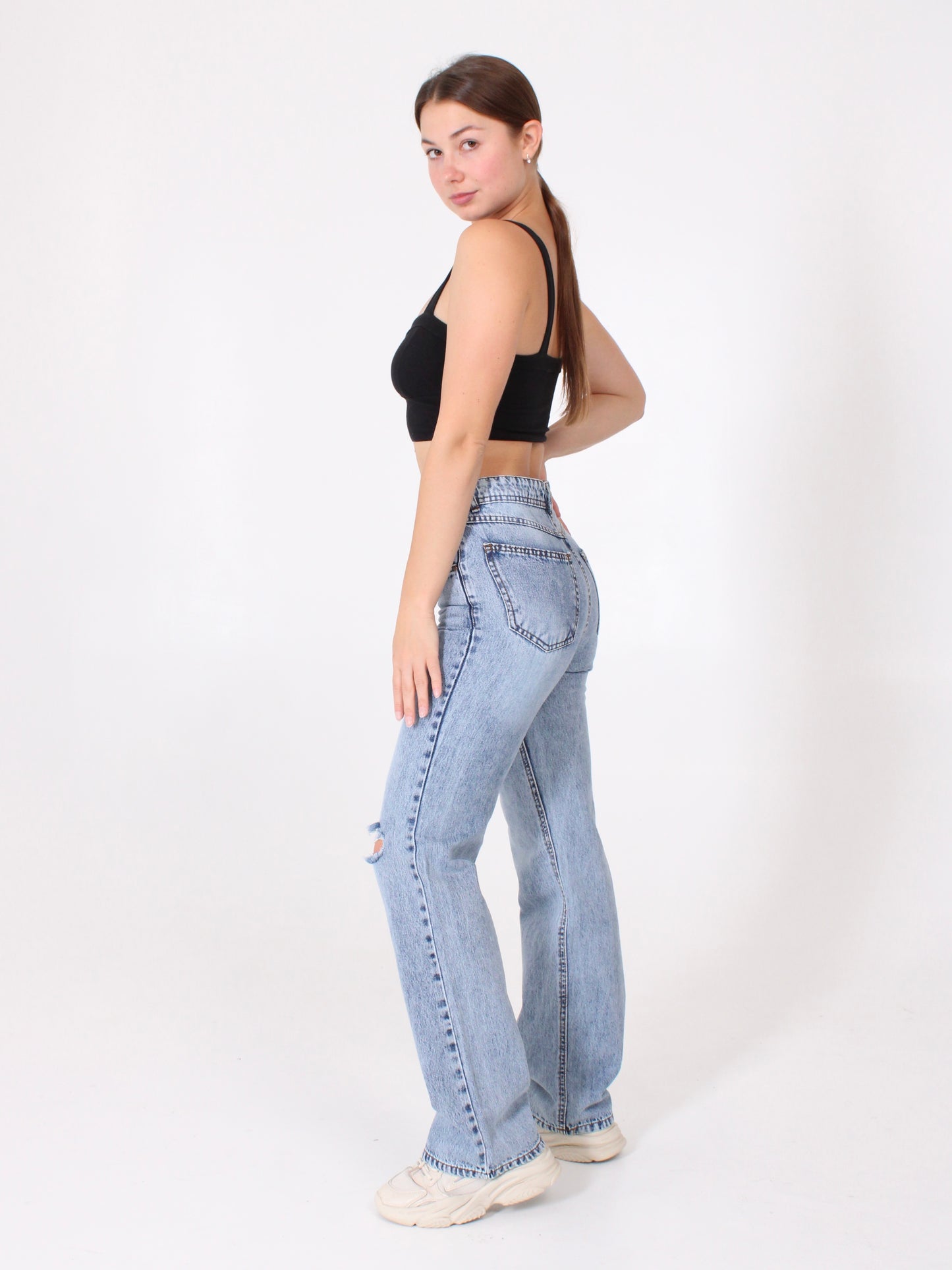 Ocean Blue Ripped Anna Straight Leg Full Length Jeans