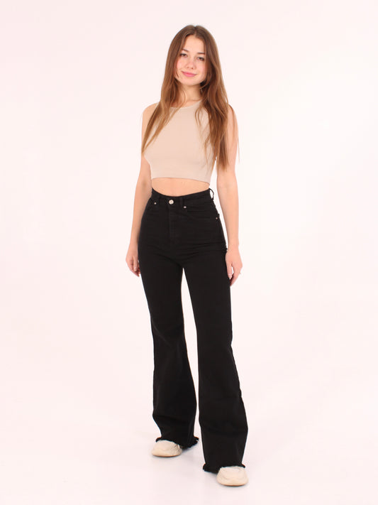 Cropped Black Viki Flared 70's