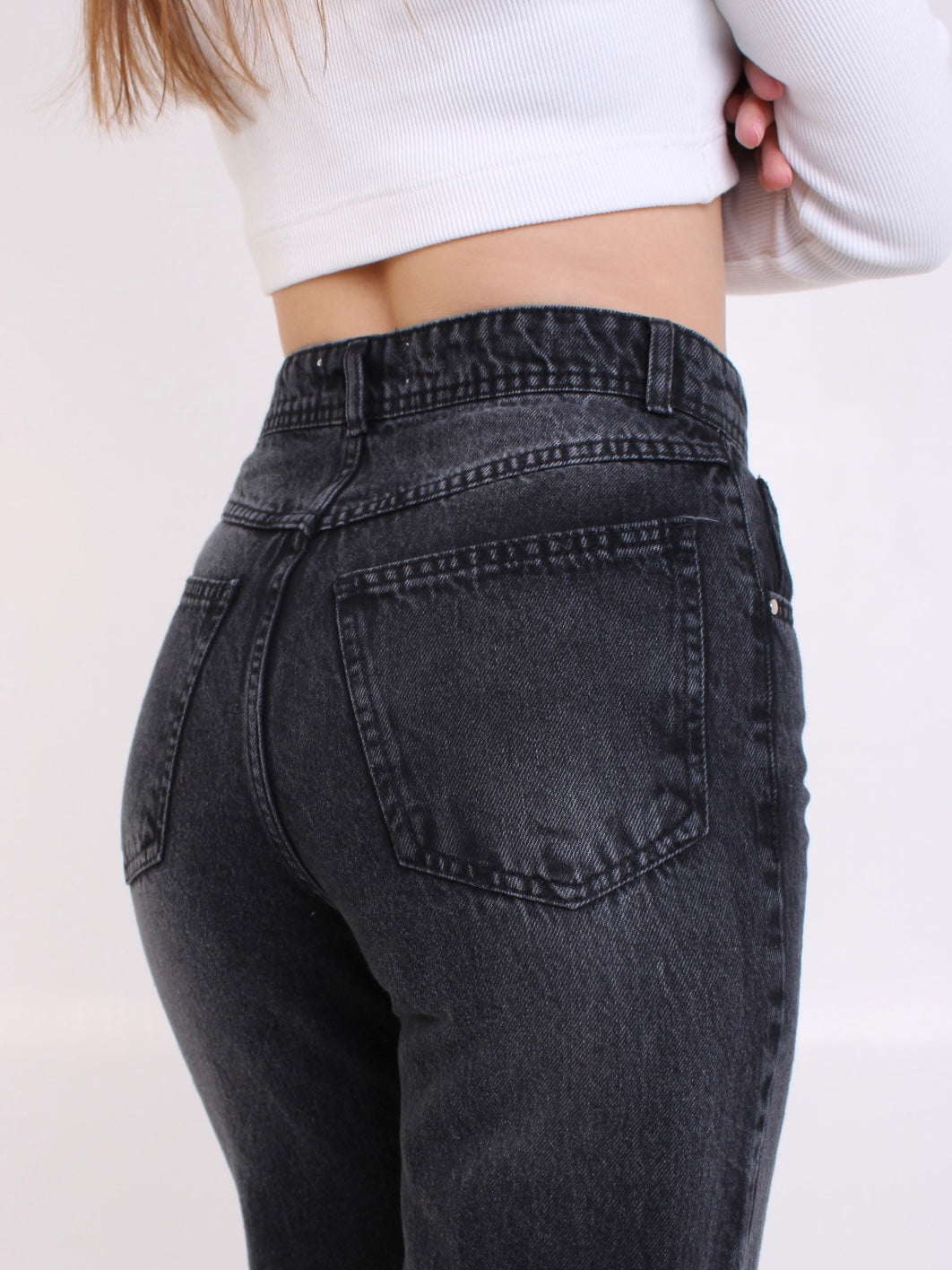 Washed Black Anna Straight Leg Full Length Jeans