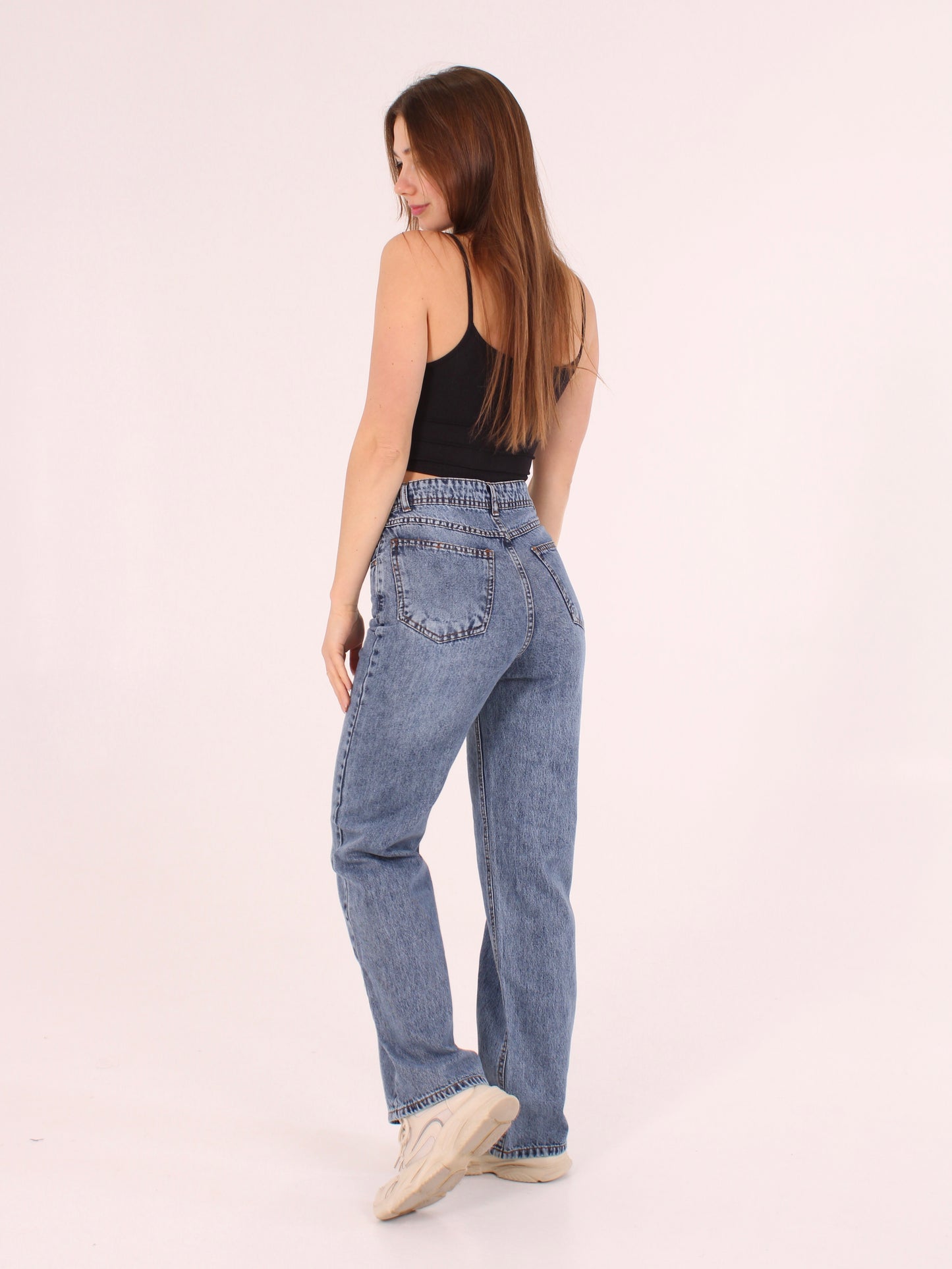 Mid Blue Anna Straight Leg Full Length Jeans