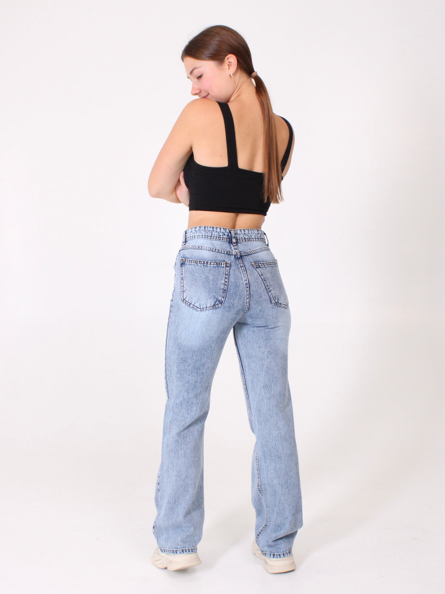 Ocean Blue Ripped Anna Straight Leg Full Length Jeans