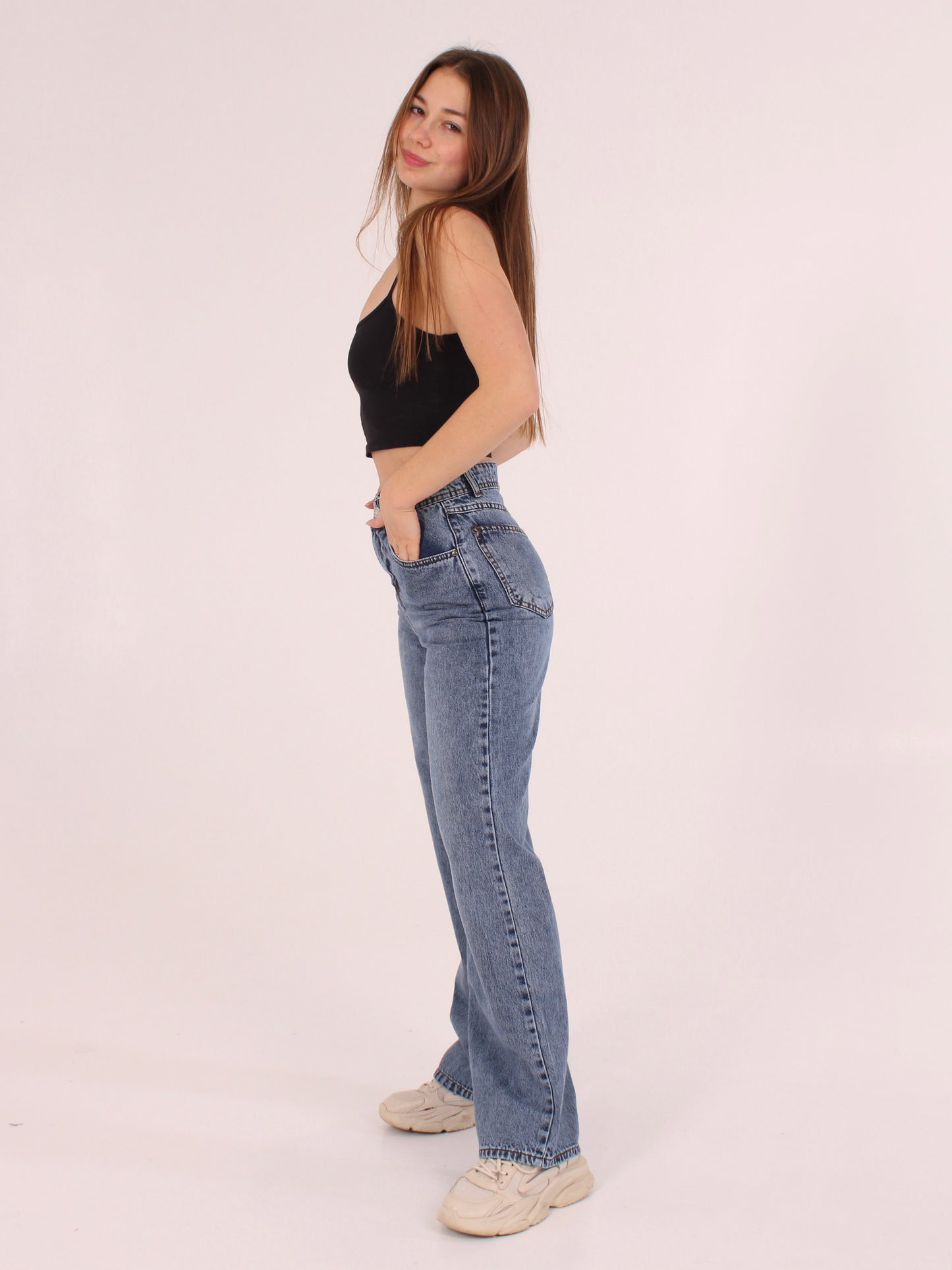 Mid Blue Anna Straight Leg Full Length Jeans