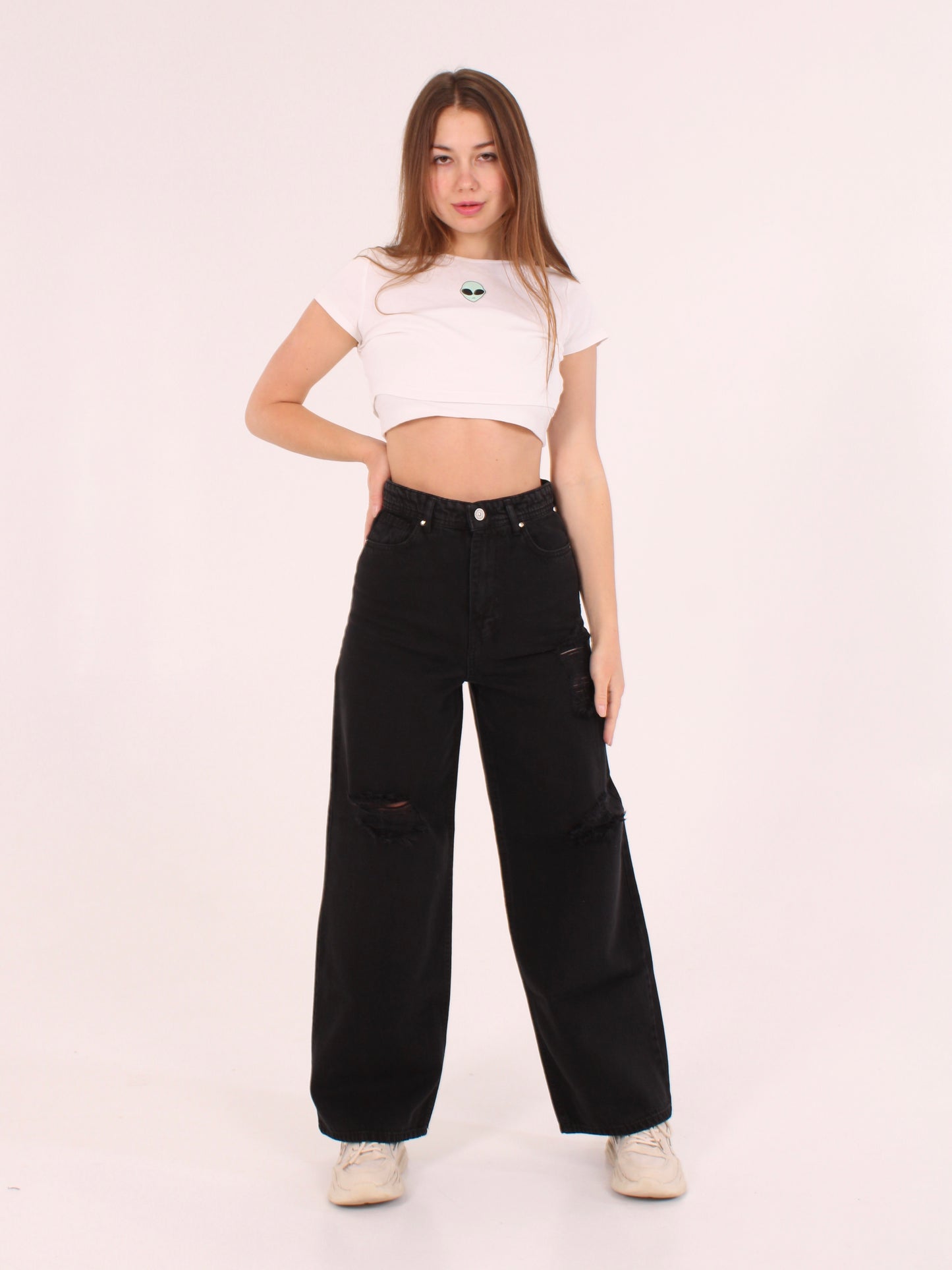 Washed Black Ripped Masha Wide Leg Jeans