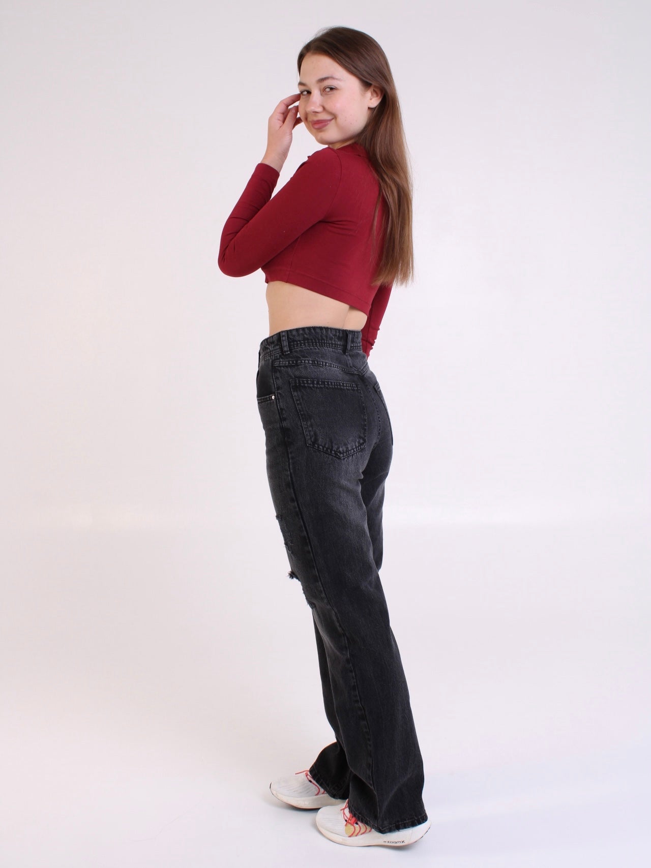 Washed Black Ripped Anna Straight Leg Full Length Jeans