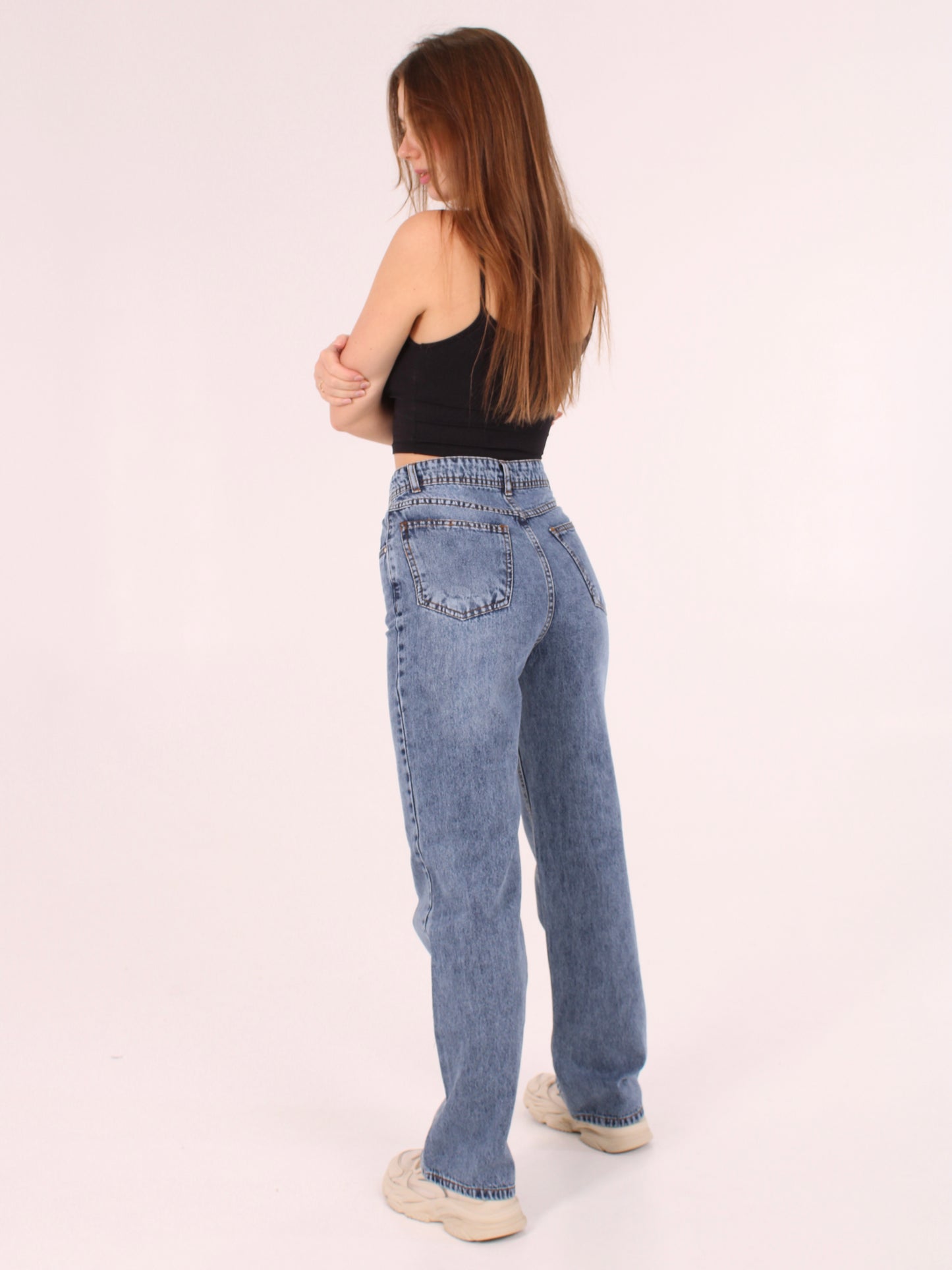 Mid Blue Anna Straight Leg Full Length Jeans