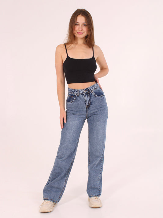 Mid Blue Anna Straight Leg Full Length Jeans