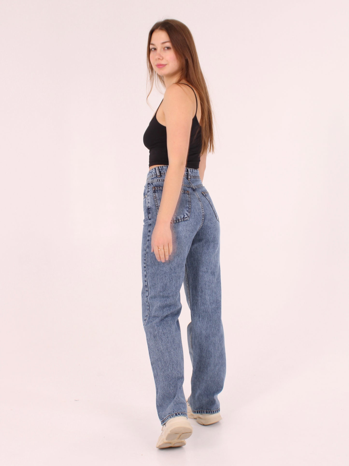 Mid Blue Anna Straight Leg Full Length Jeans