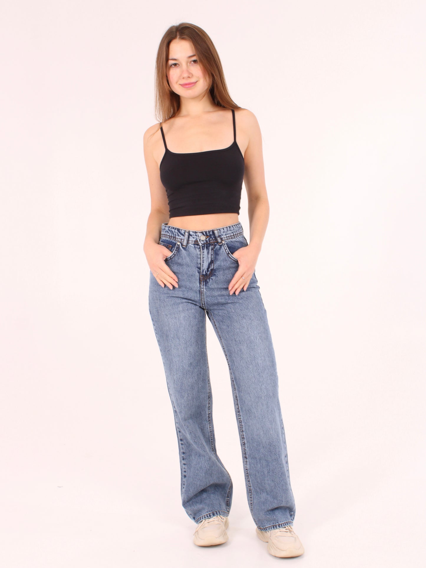 Mid Blue Anna Straight Leg Full Length Jeans