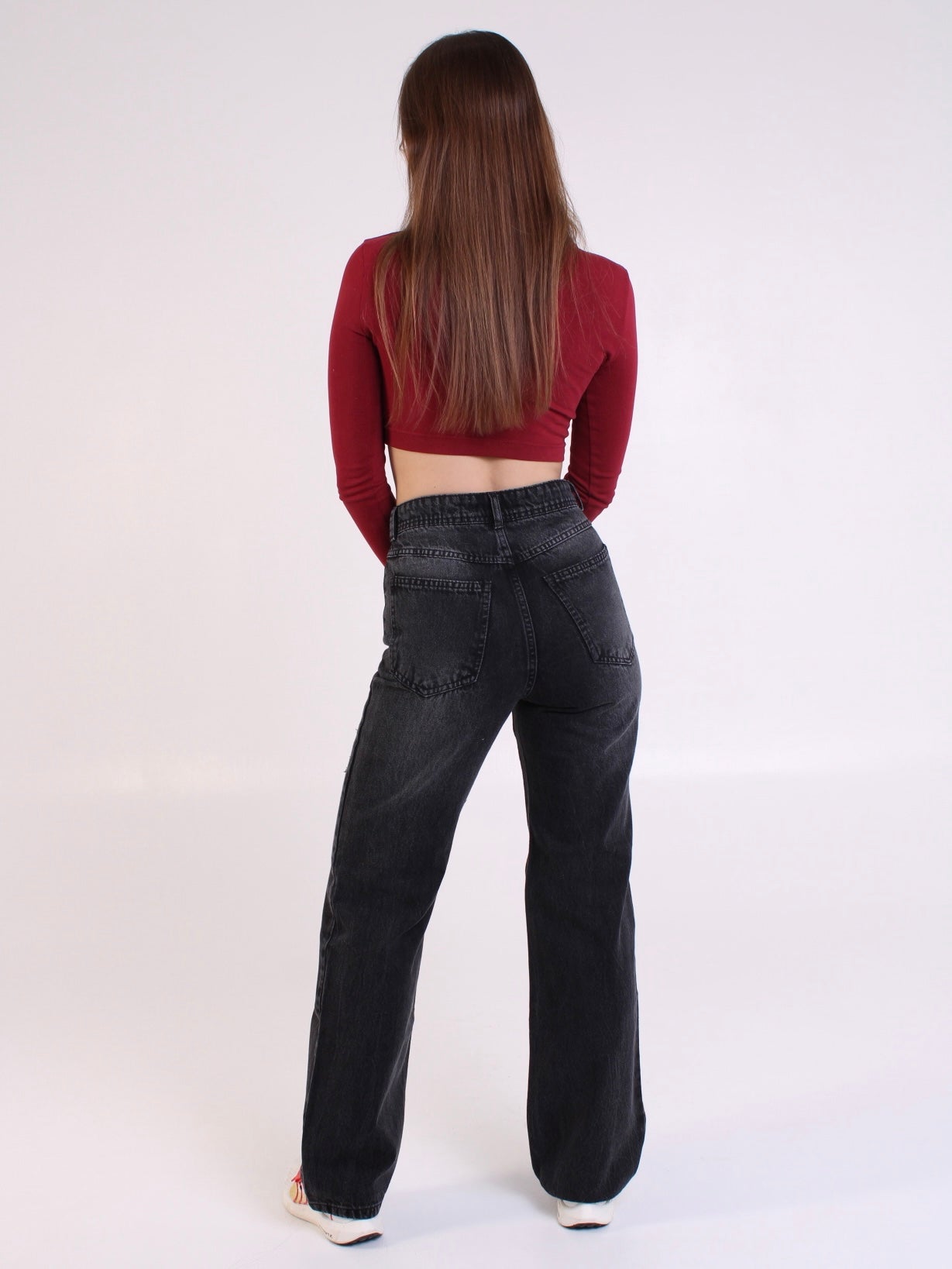 Washed Black Ripped Anna Straight Leg Full Length Jeans