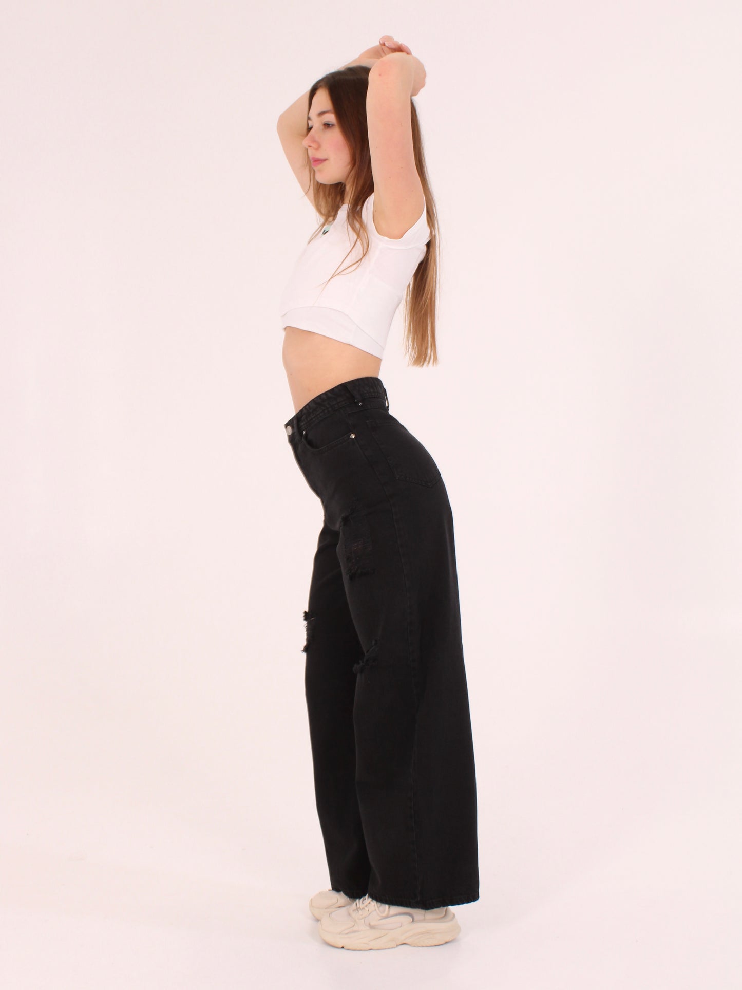 Washed Black Ripped Masha Wide Leg Jeans