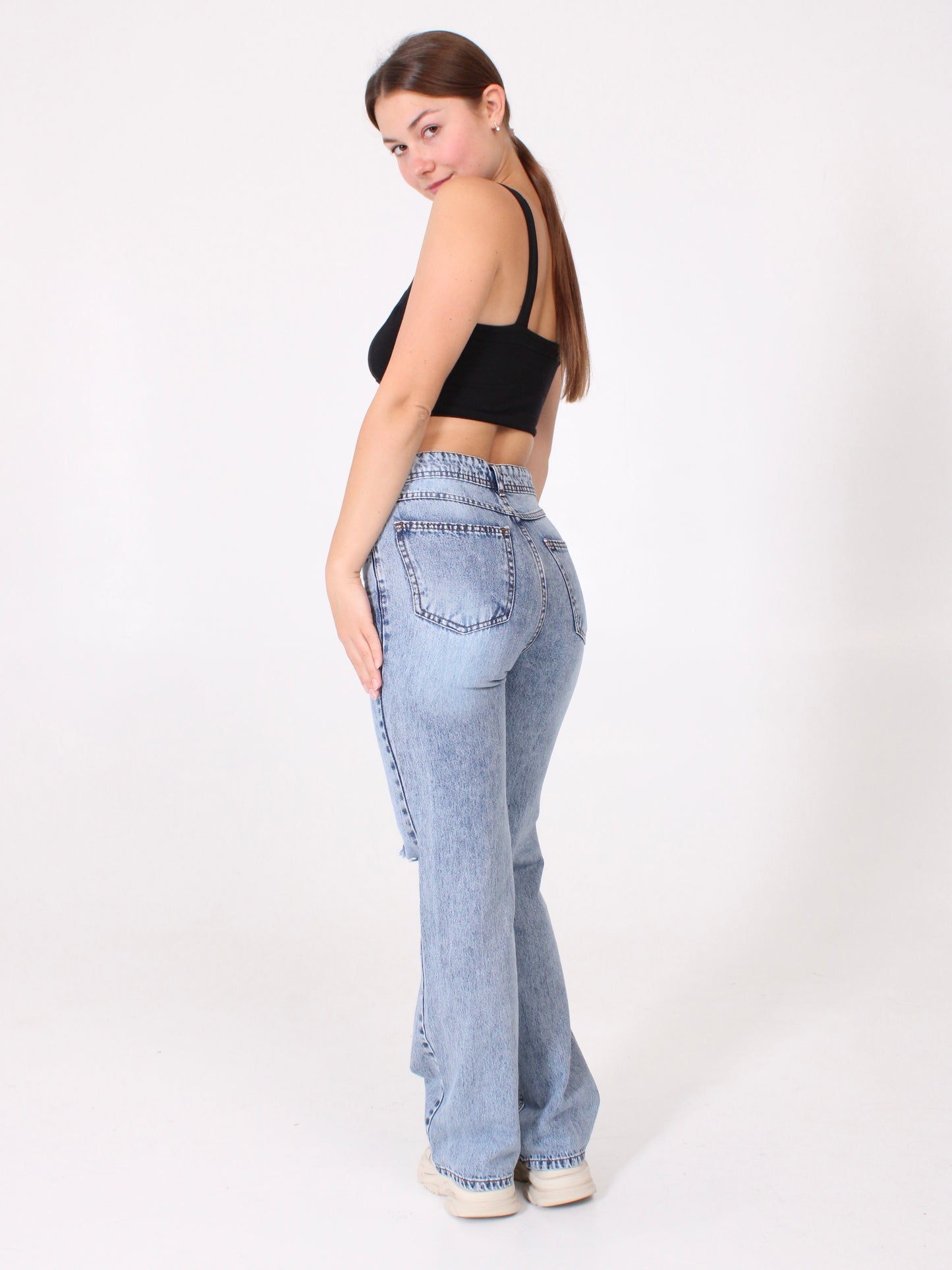 Ocean Blue Ripped Anna Straight Leg Full Length Jeans
