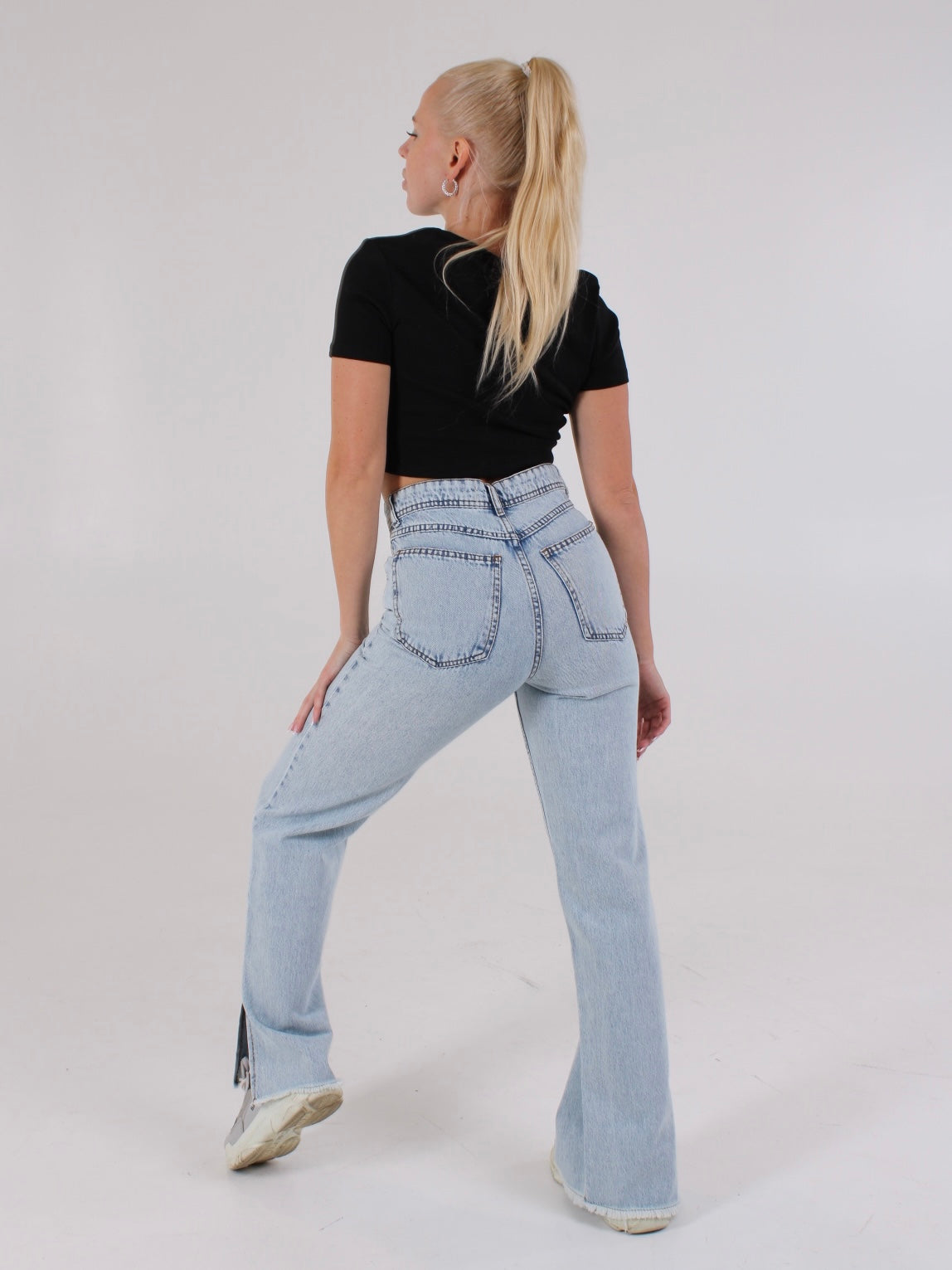 Light Blue Anna Straight Leg Cropped Hem Split