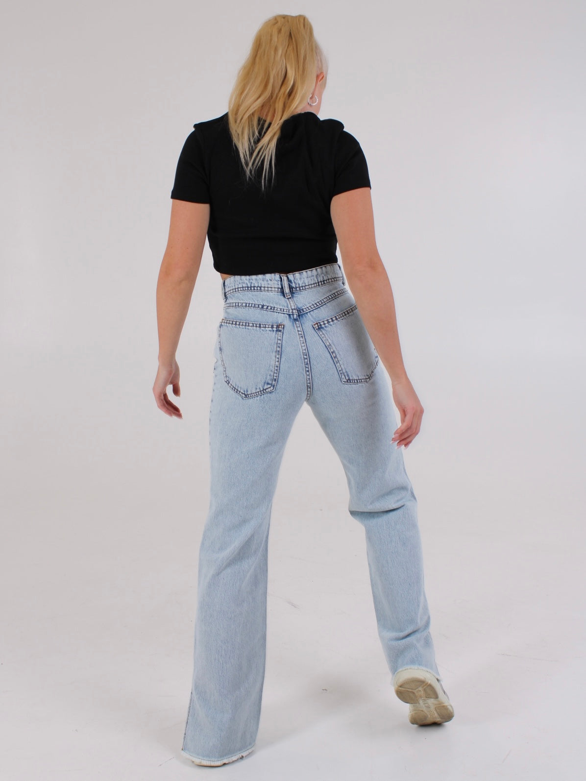 Light Blue Anna Straight Leg Cropped Hem Split